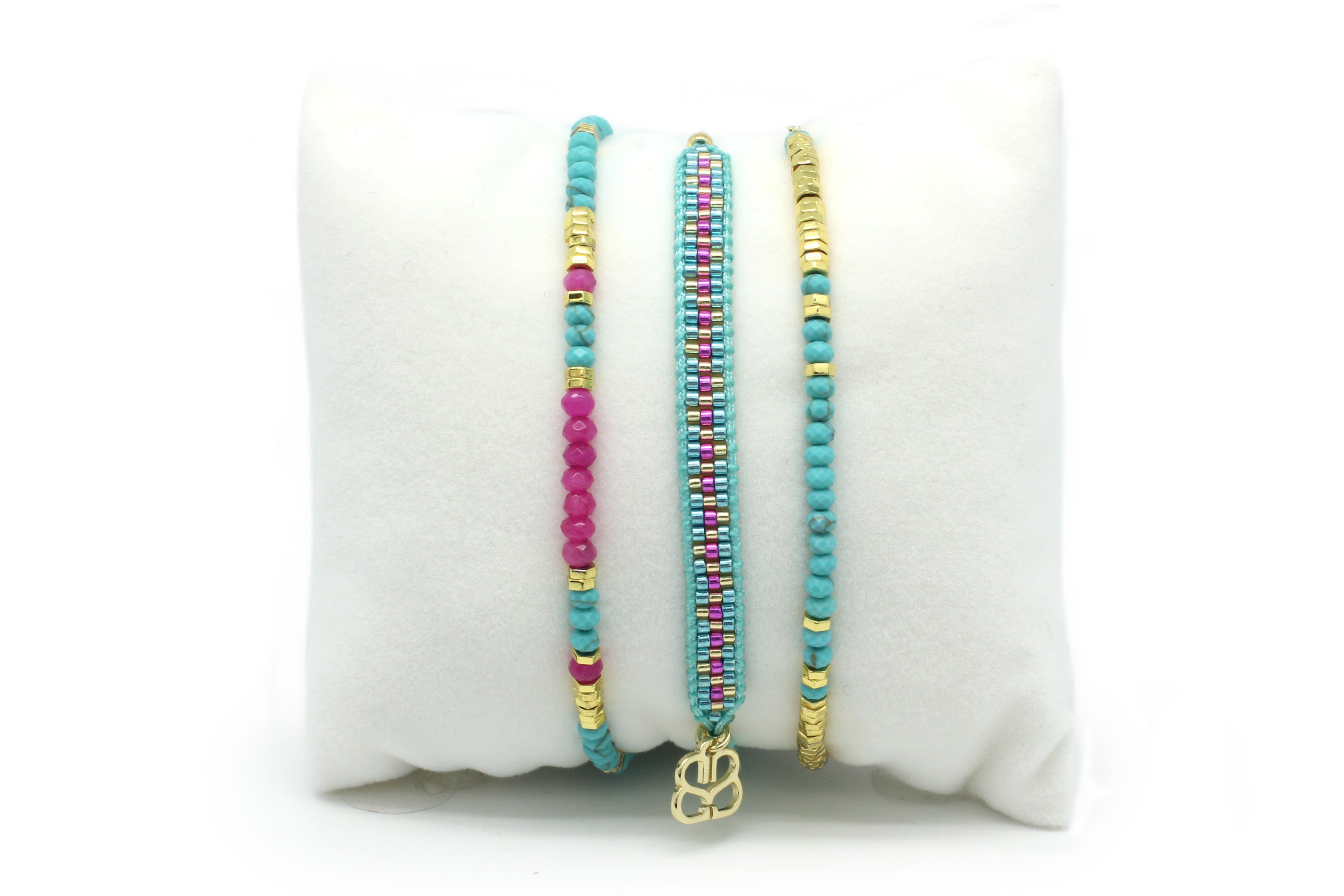 Paradise 3 Fushia Turquoise Layering Bracelet Stack