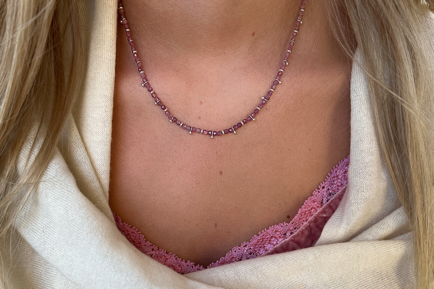 Salus Pink Tourmaline Gemstone Silver Necklace