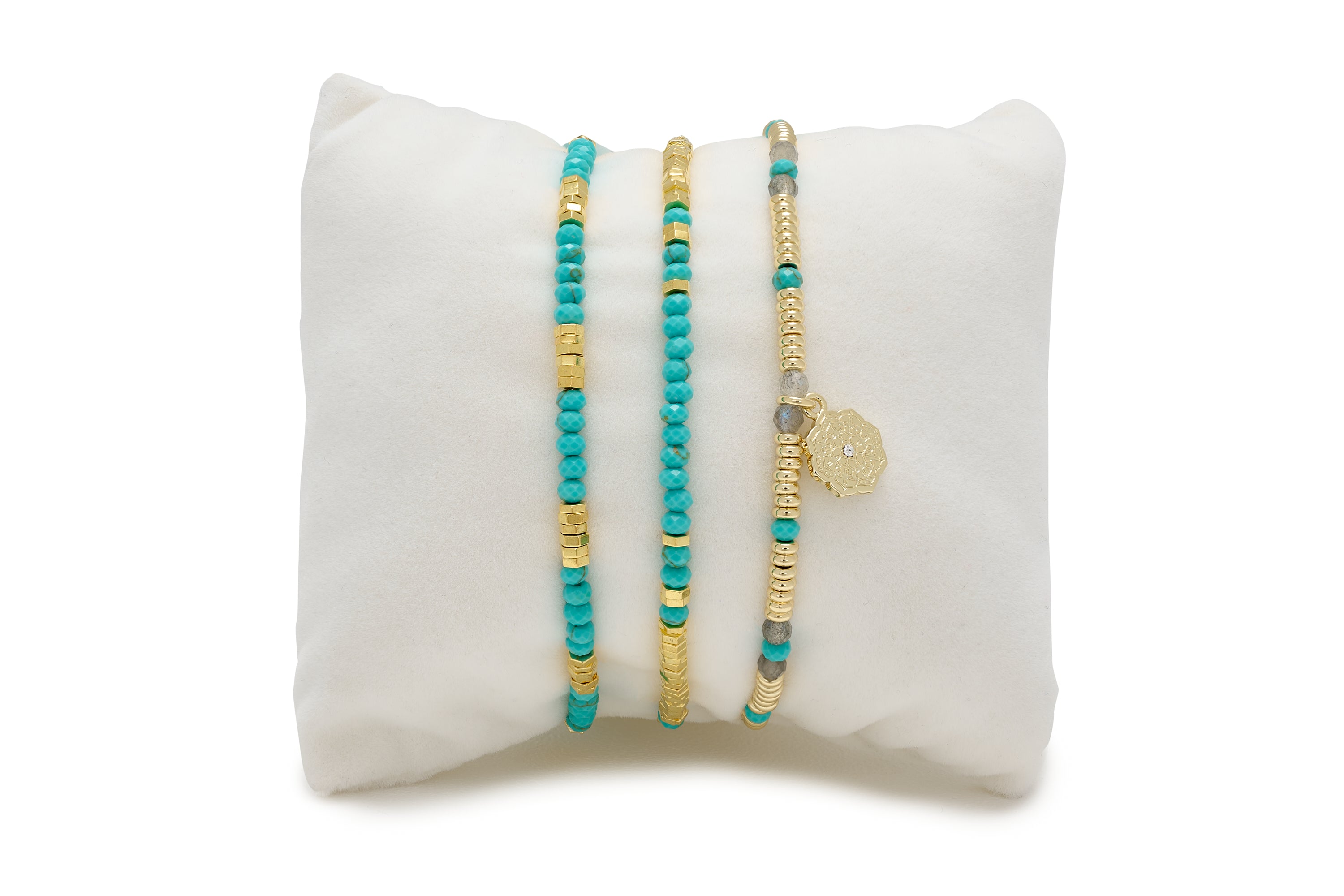 Drift 3 Layer Turquoise Gold Bracelet Stack