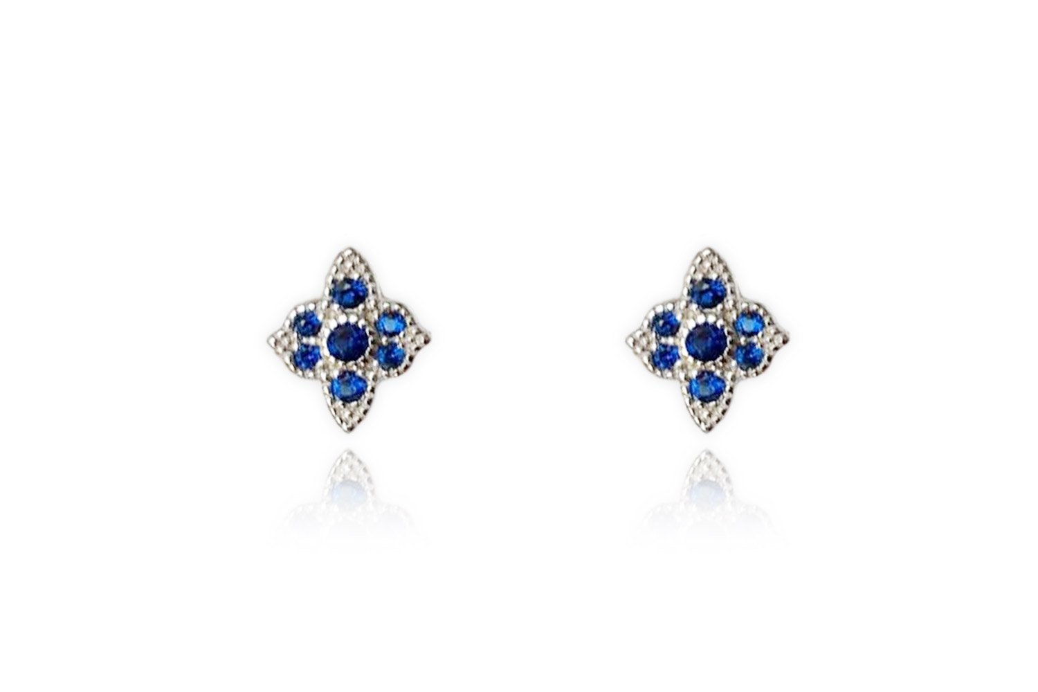 Takia Filigree Blue CZ Silver Stud Earrings - Boho Betty