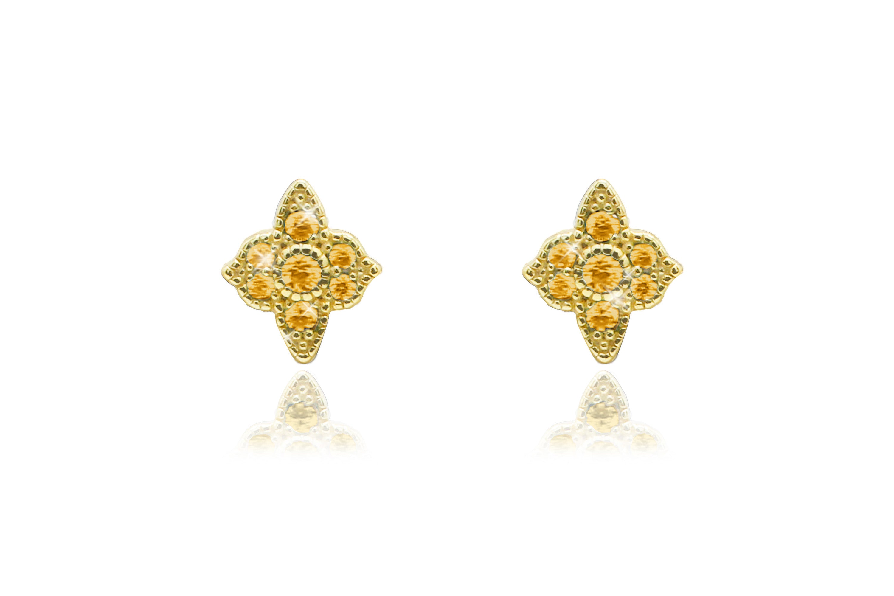 Takia Filigree Carnelian CZ Gold Stud Earrings