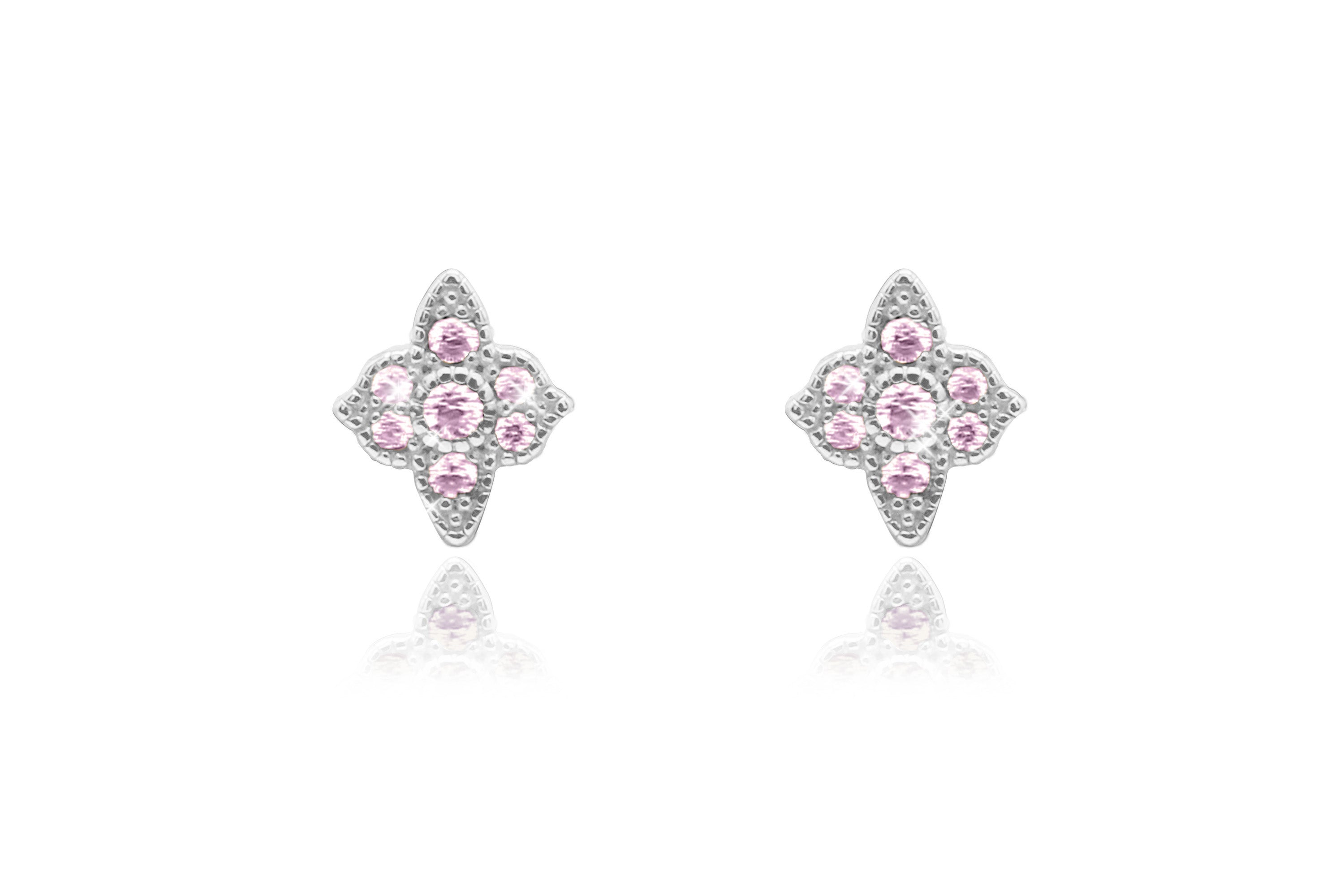 Takia Filigree Lavender CZ Silver  Stud Earrings