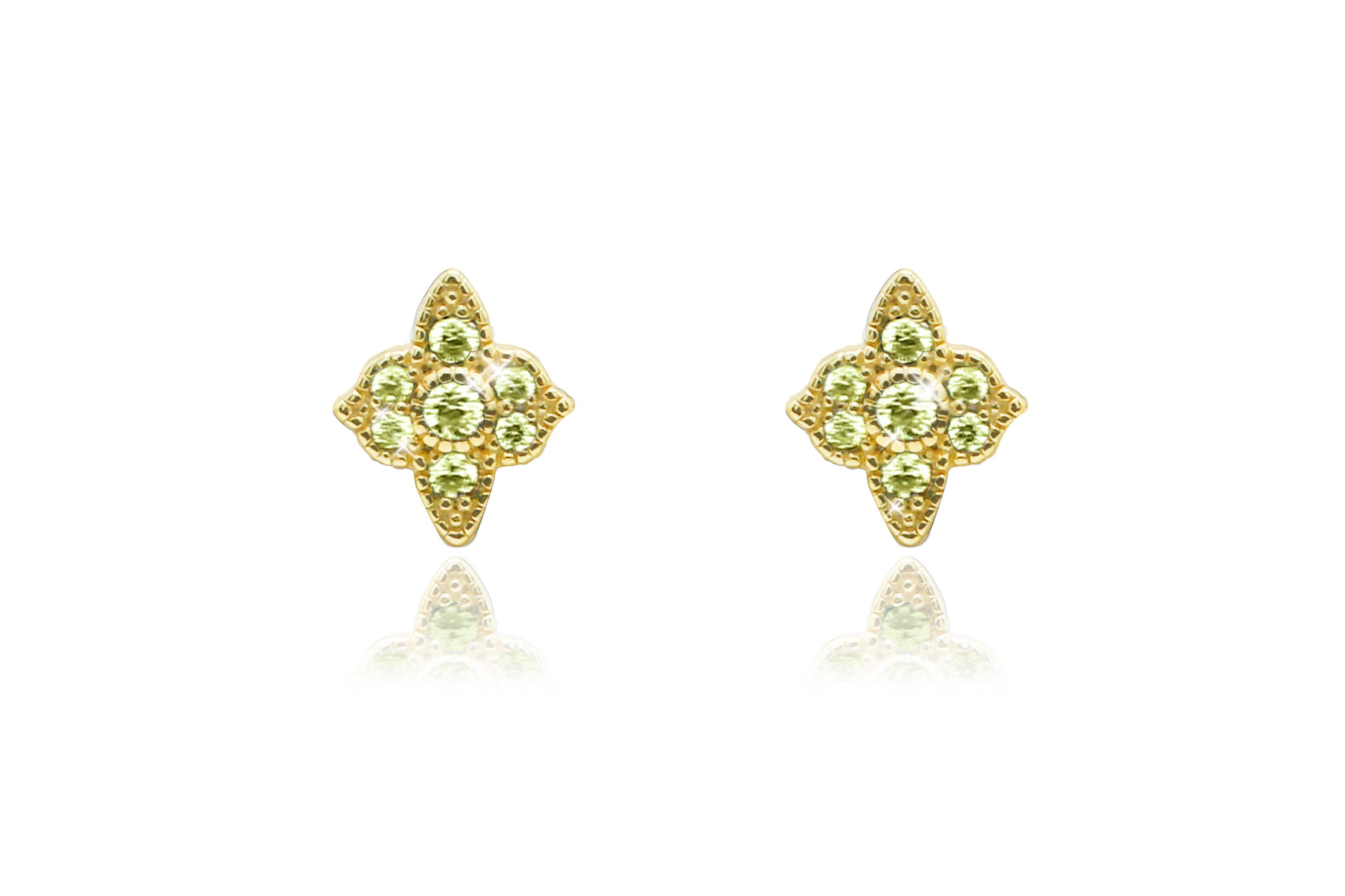 Takia Filigree Peridot CZ Gold Stud Earrings