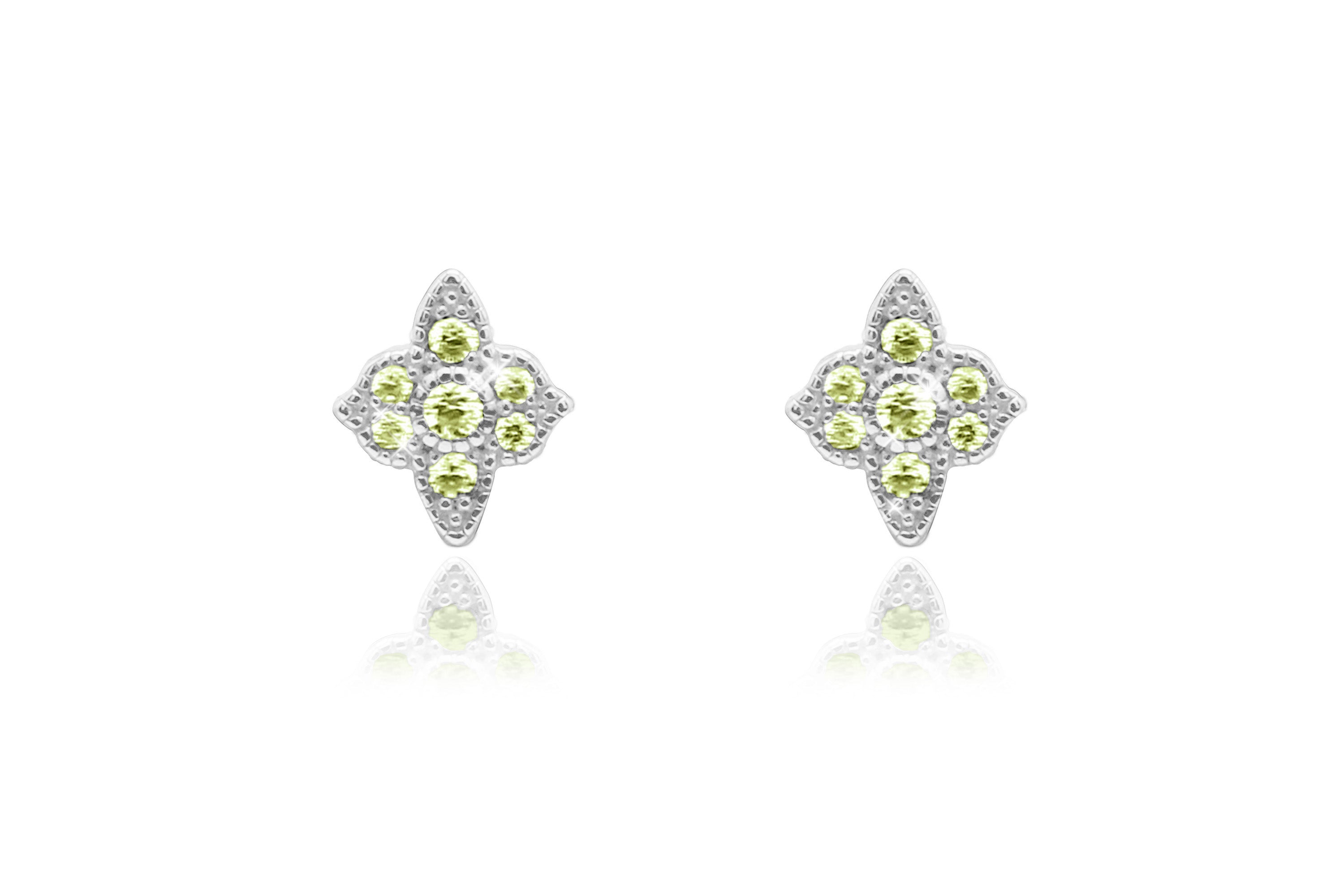 Takia Filigree Peridot CZ Silver Stud Earrings