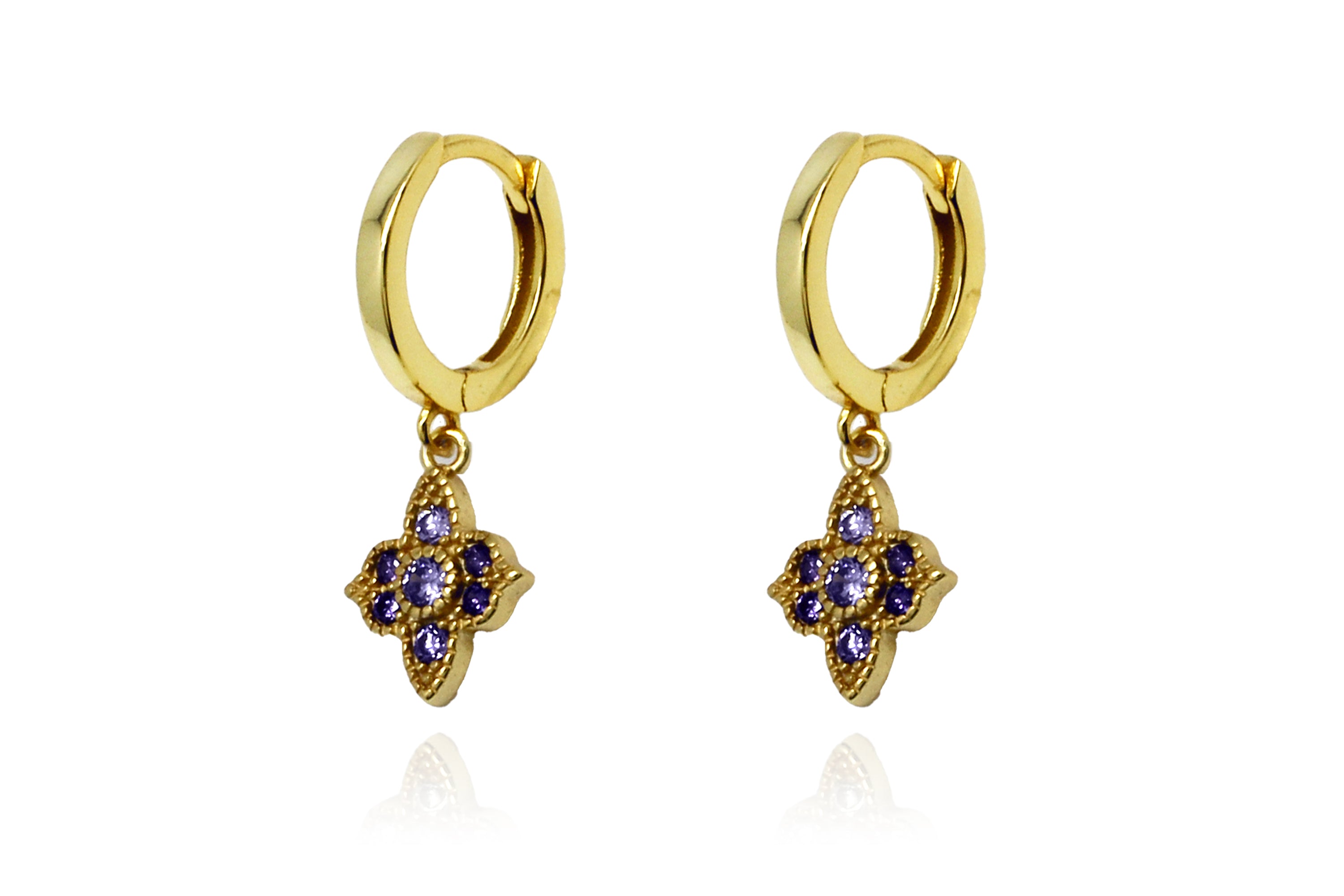 Theron Amethyst CZ Gold Hoop Earrings