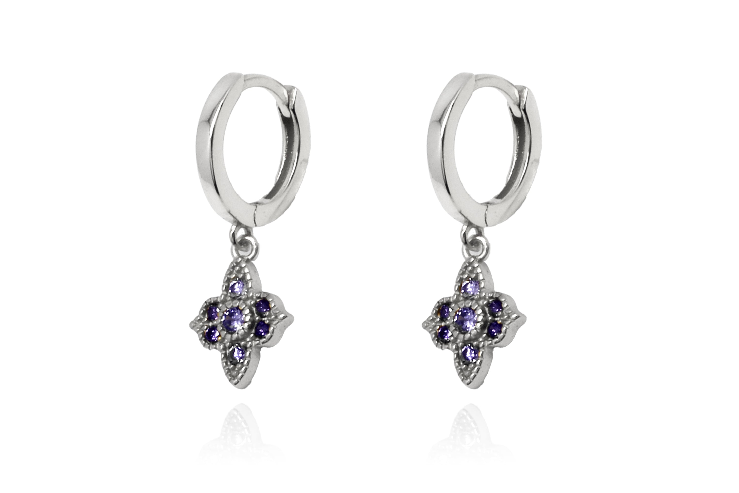 Theron Amethyst CZ Silver Hoop Earrings