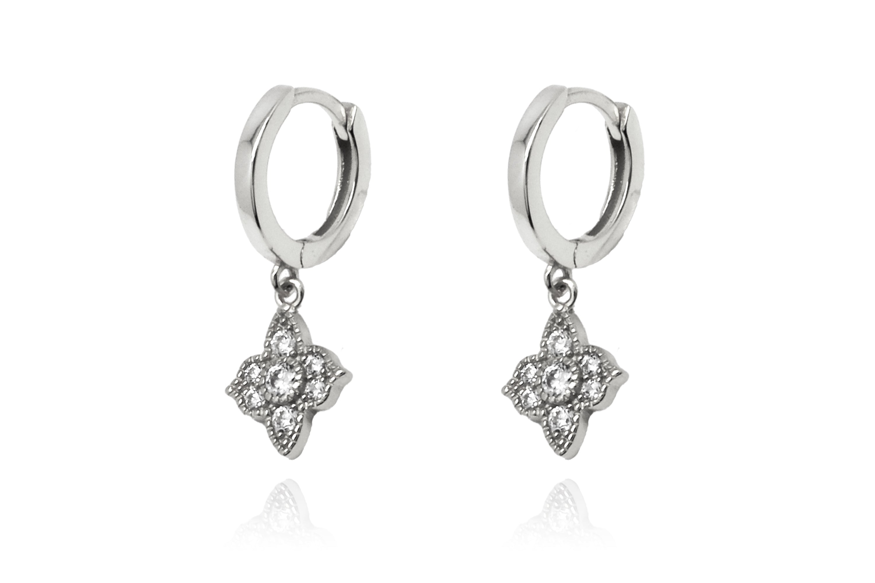 Theron Clear CZ Silver Hoop Earrings