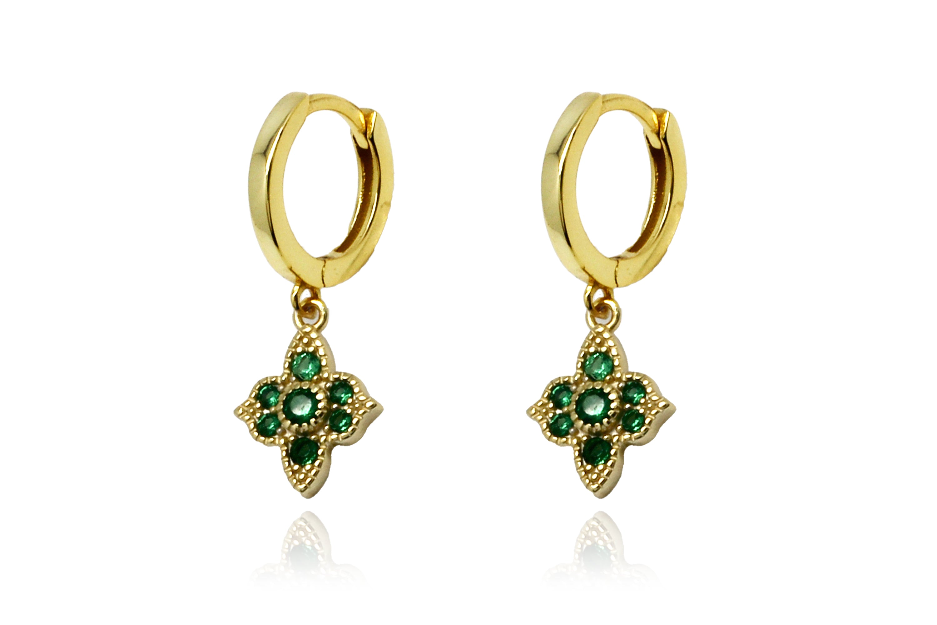 Theron Emerald CZ Gold Hoop Earrings