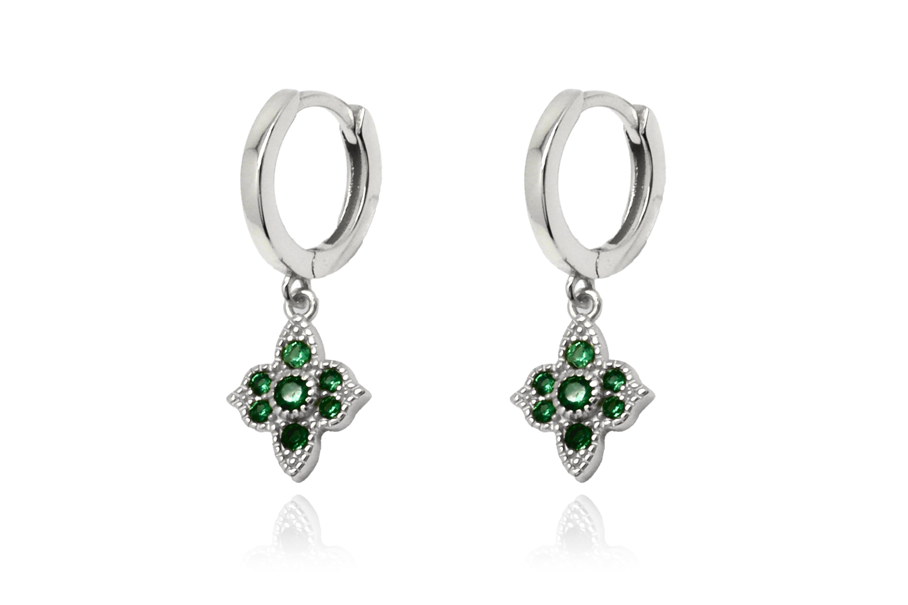 Theron Emerald CZ Silver Hoop Earrings