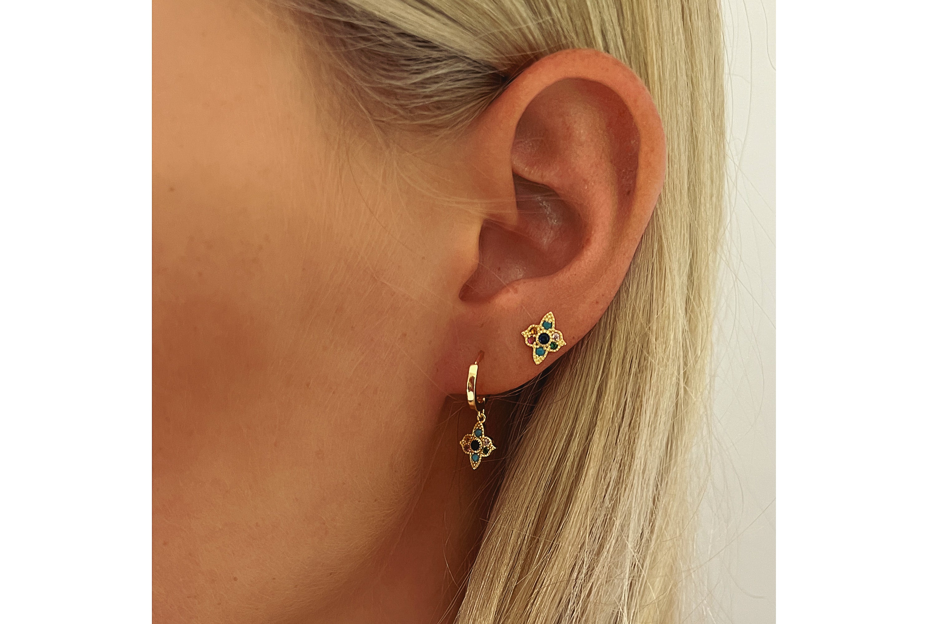 Theron Multi CZ Gold Hoop Earrings