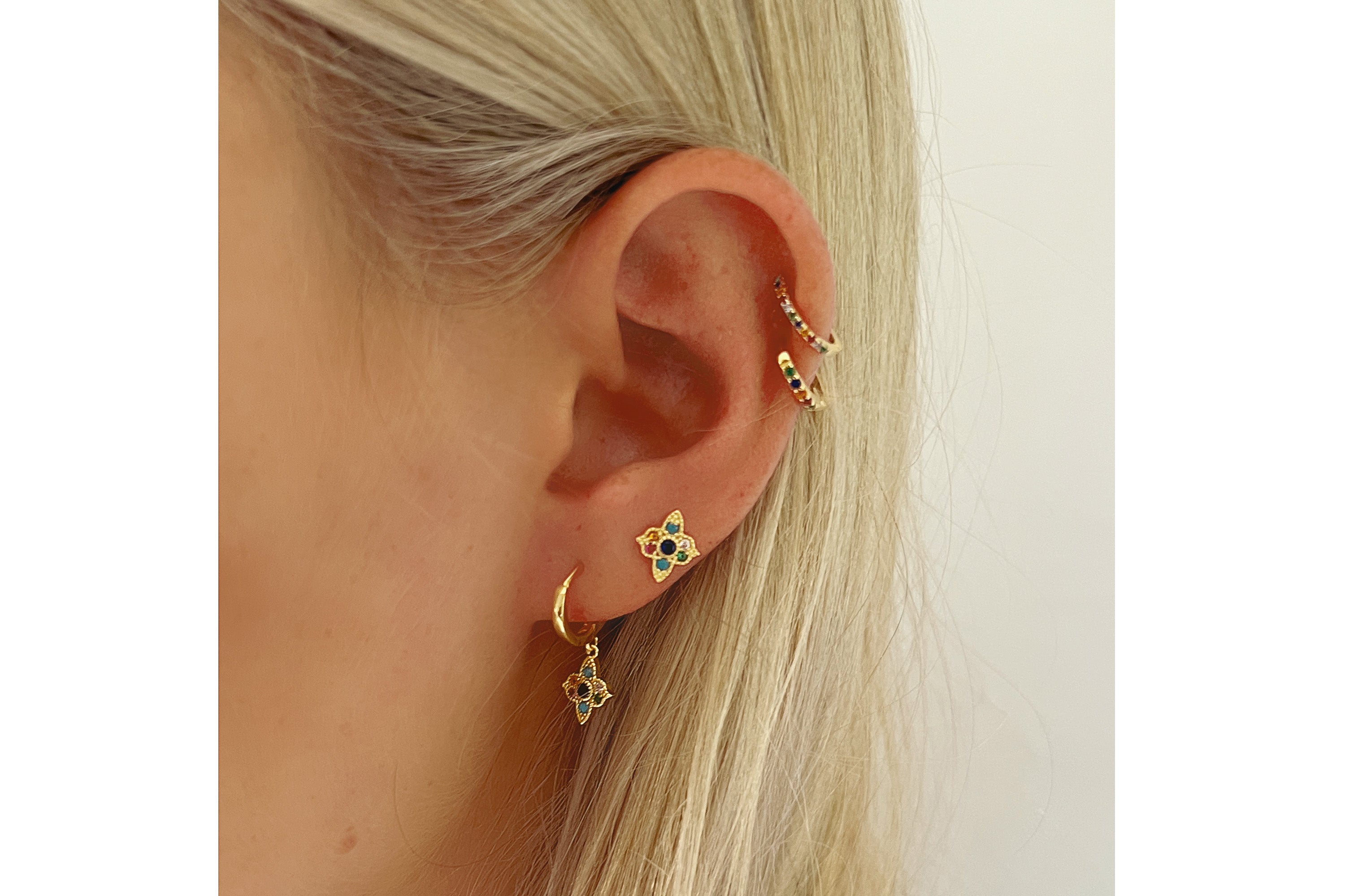 Takia Filigree Multi Gold Stud Earrings