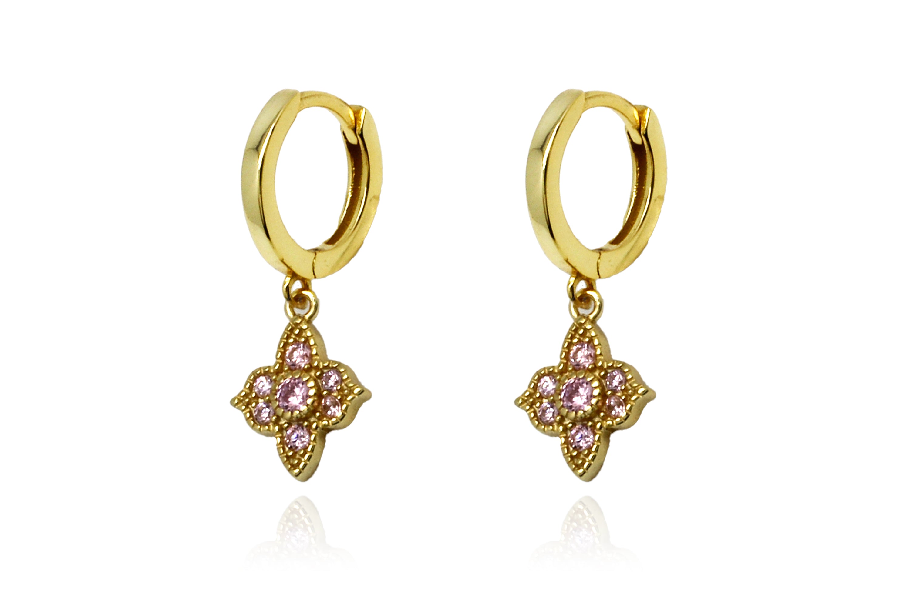 Theron Pink CZ Gold Hoop Earrings