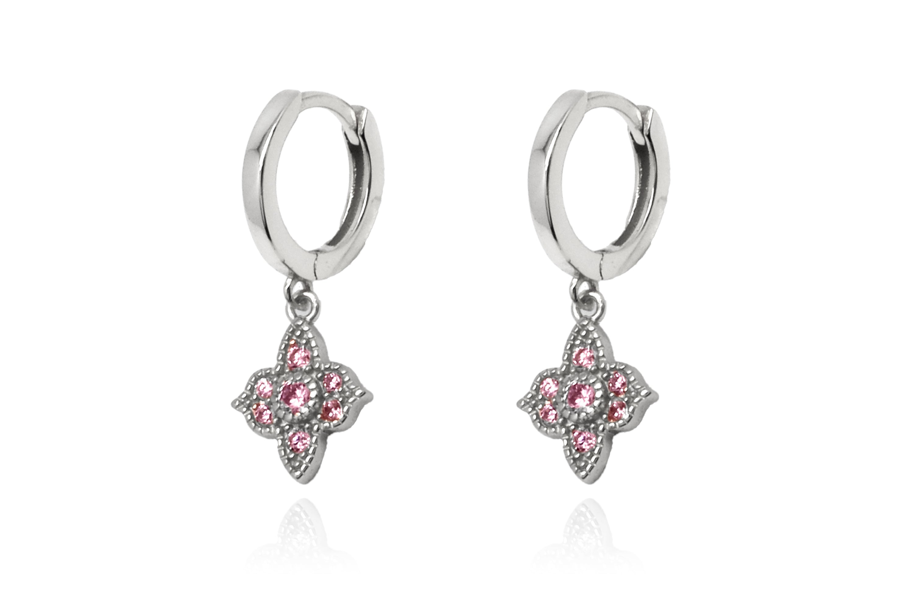 Theron Pink CZ Silver Hoop Earrings