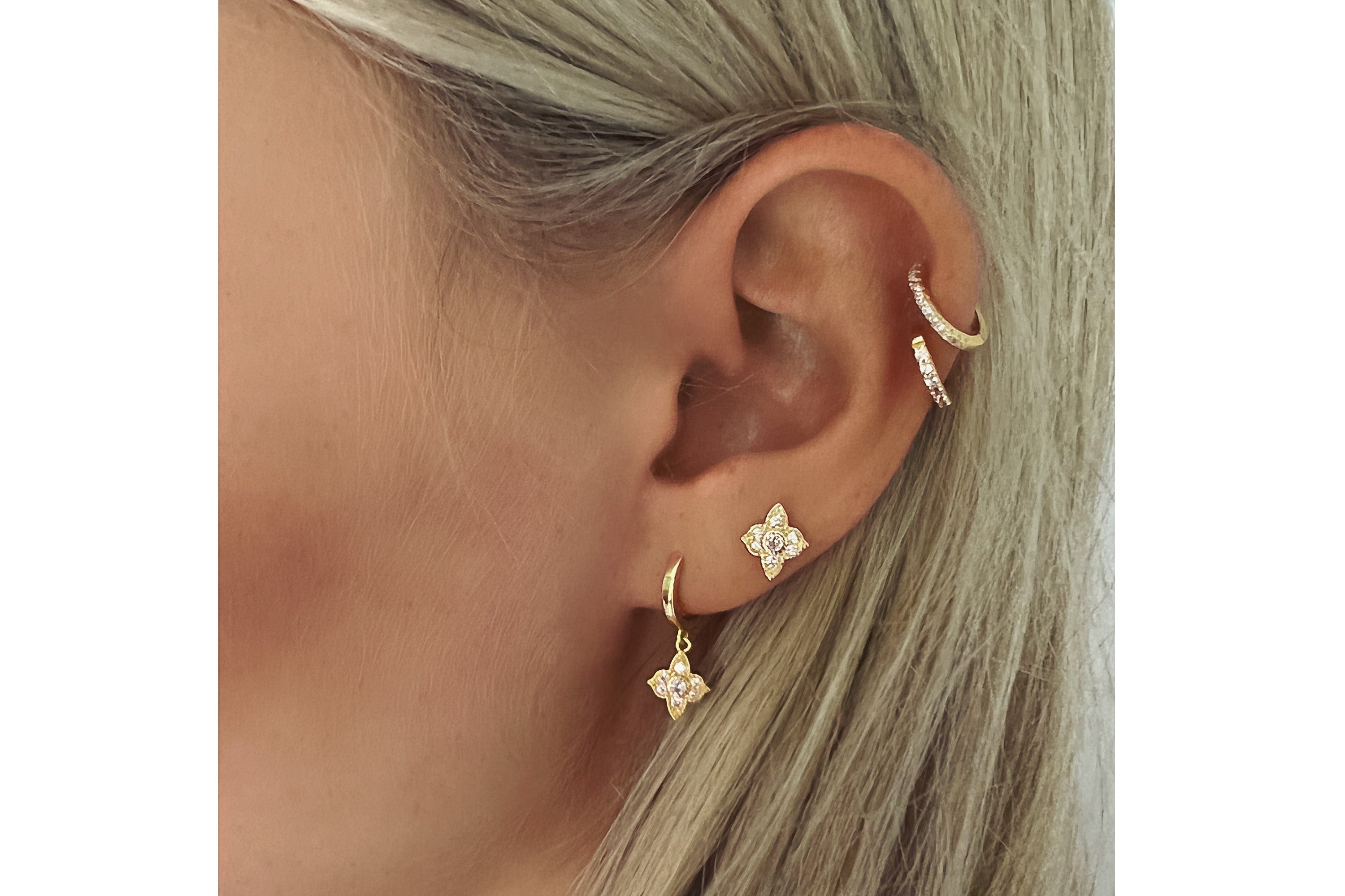 Theron Pink CZ Gold Hoop Earrings