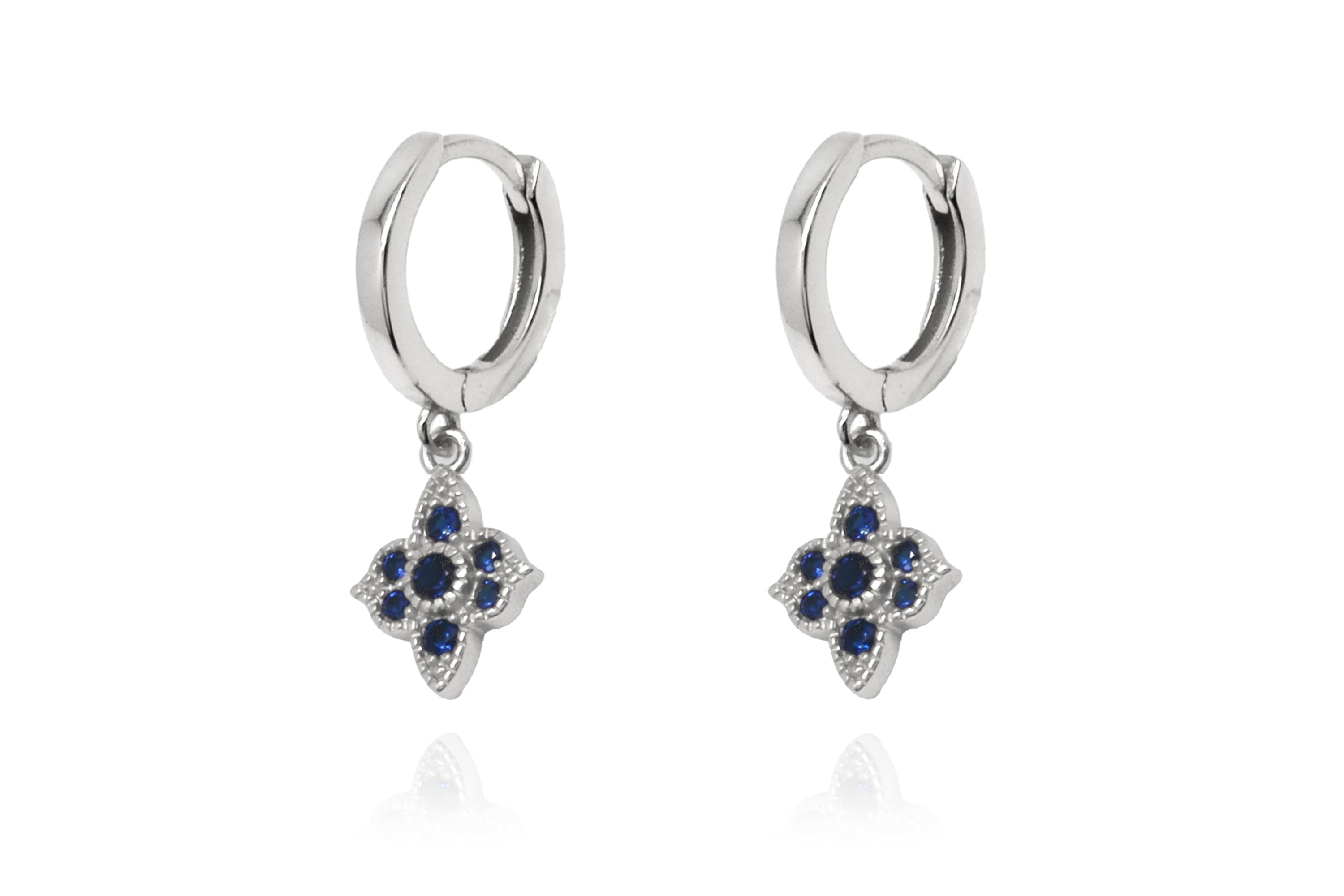 Theron Sapphire Blue CZ Silver Hoop Earrings