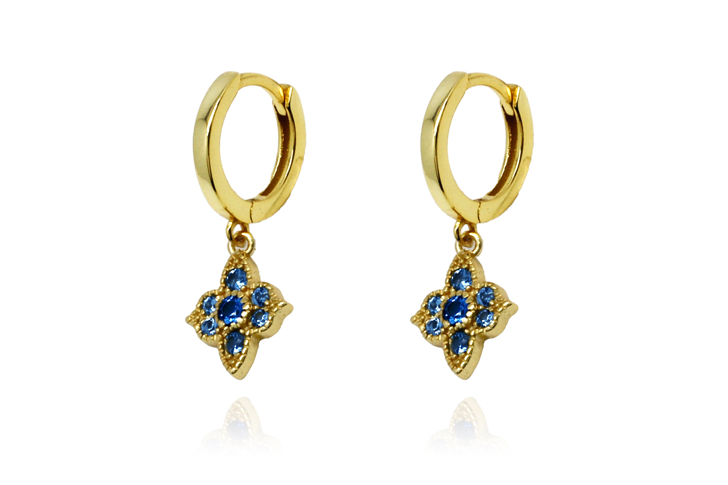 Theron Sky Blue CZ Gold Hoop Earrings