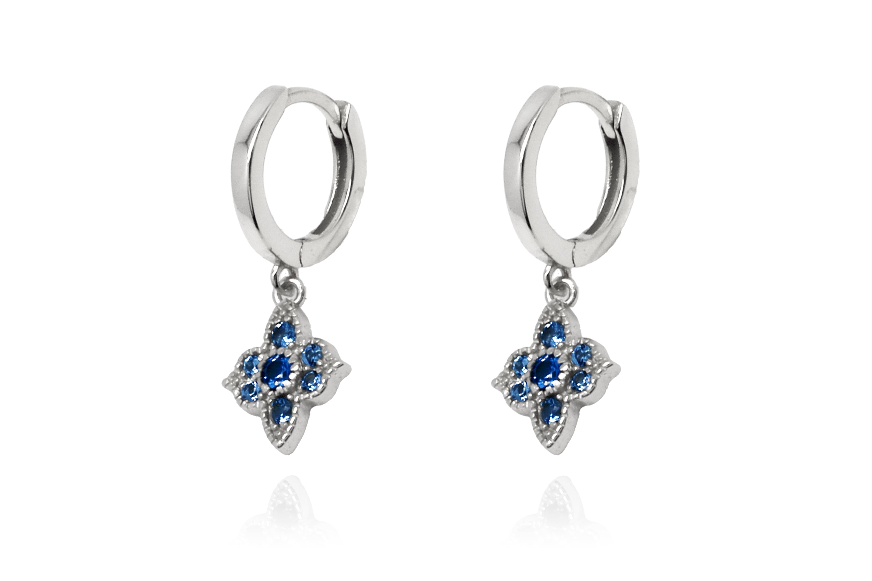 Theron Sky Blue CZ Silver  Hoop Earrings