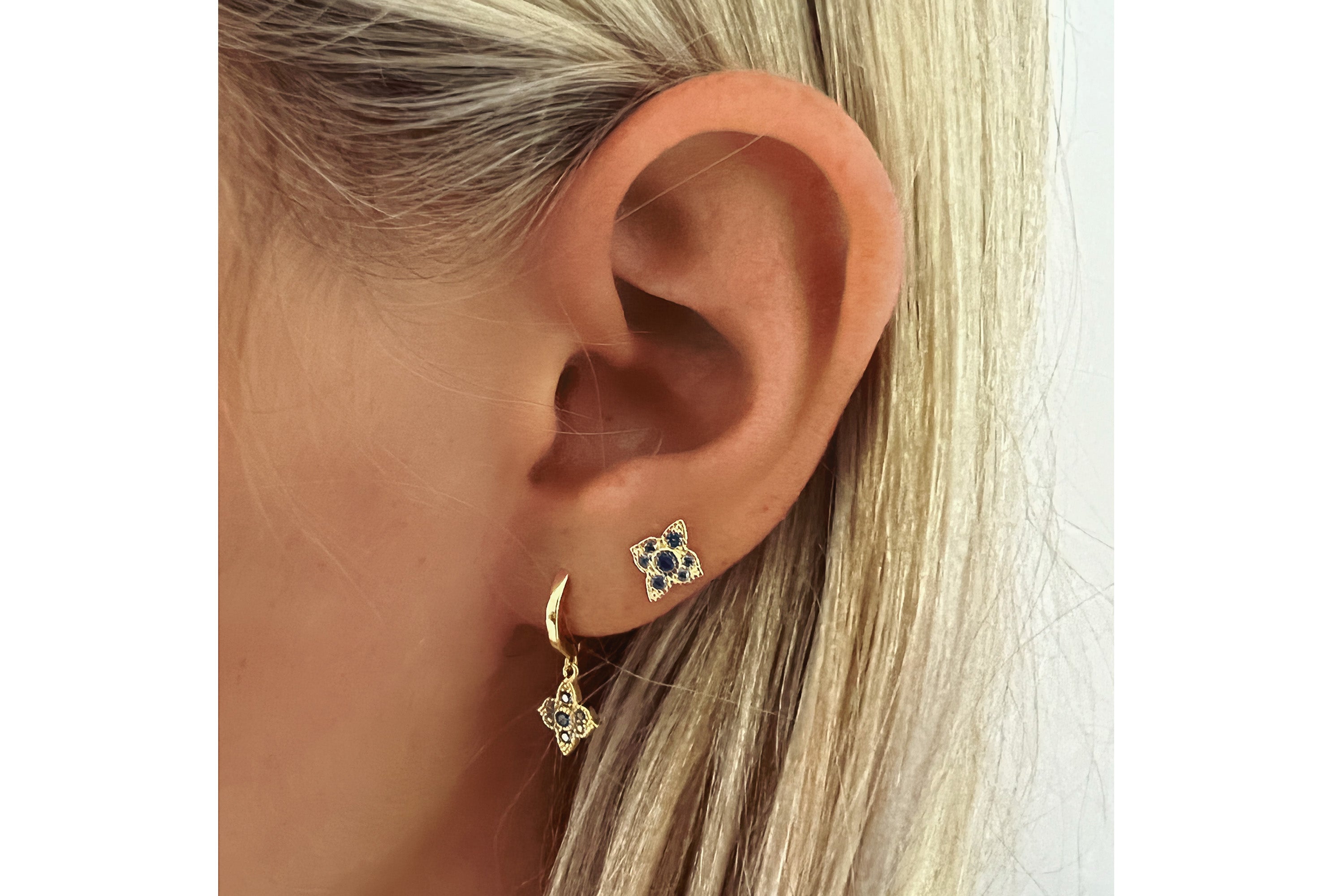 Theron Sky Blue CZ Gold Hoop Earrings