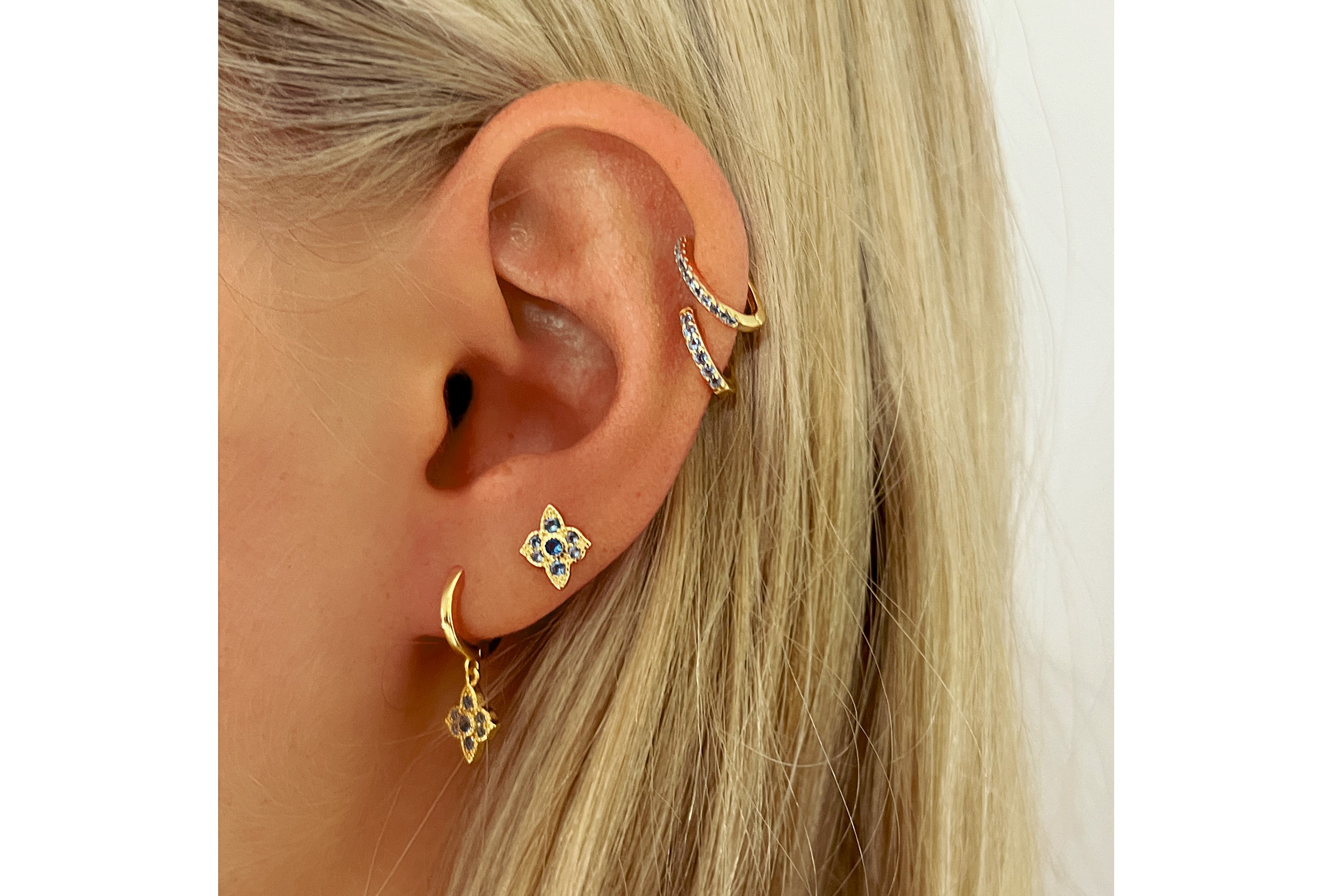 Theron Sky Blue CZ Gold Hoop Earrings