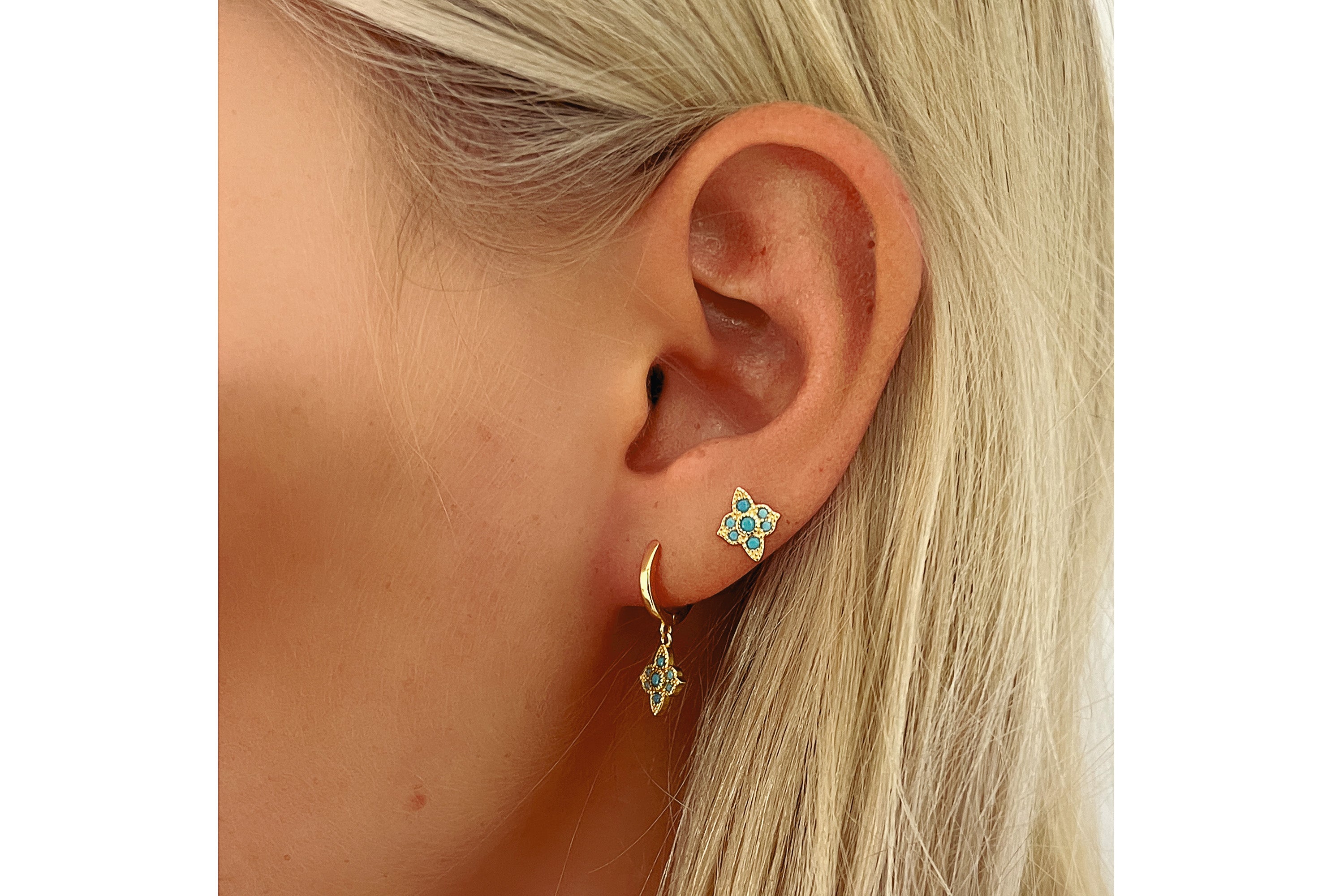 Theron Turquoise CZ Silver Hoop Earrings