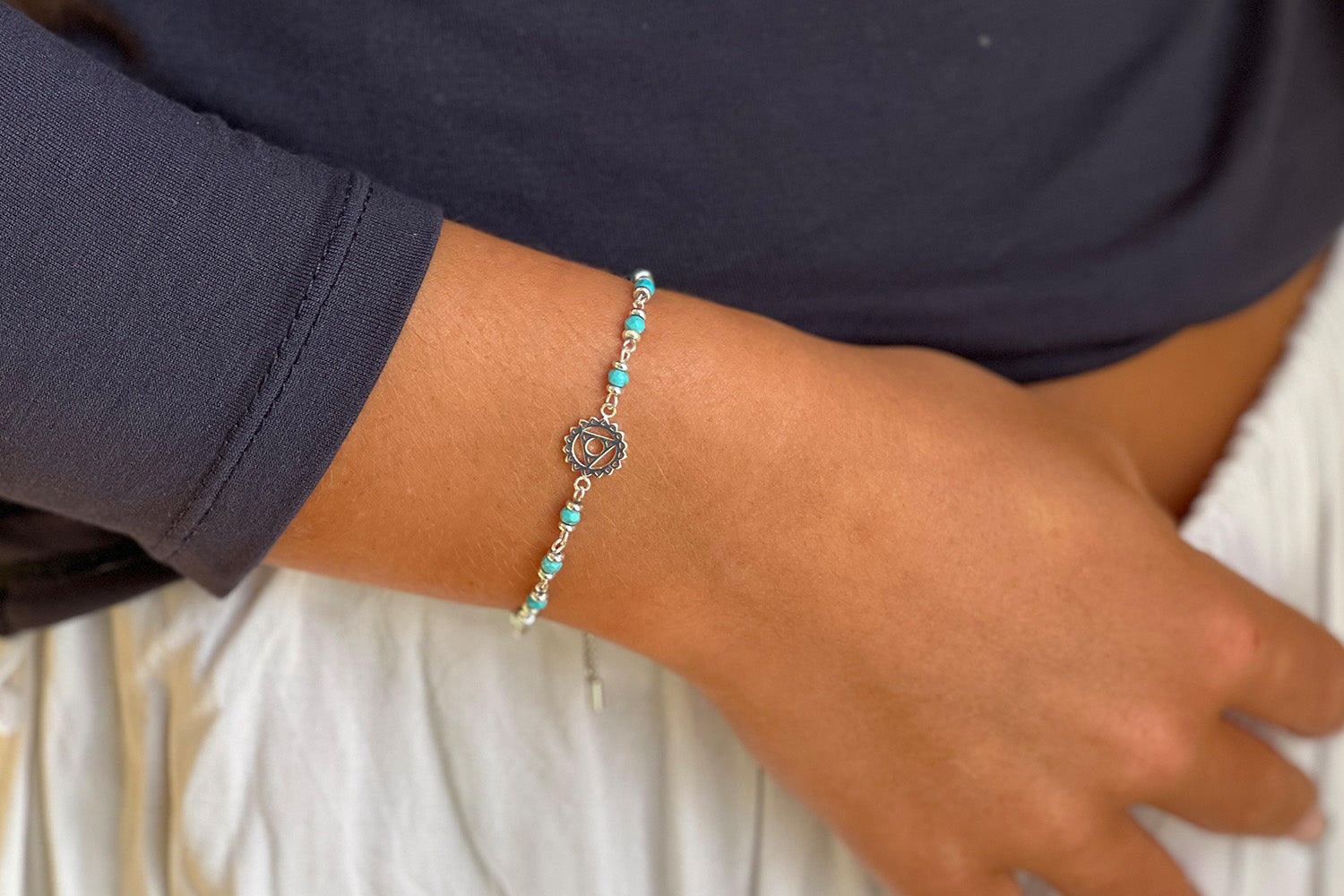 Throat Chakra Gemstone Silver Bracelet