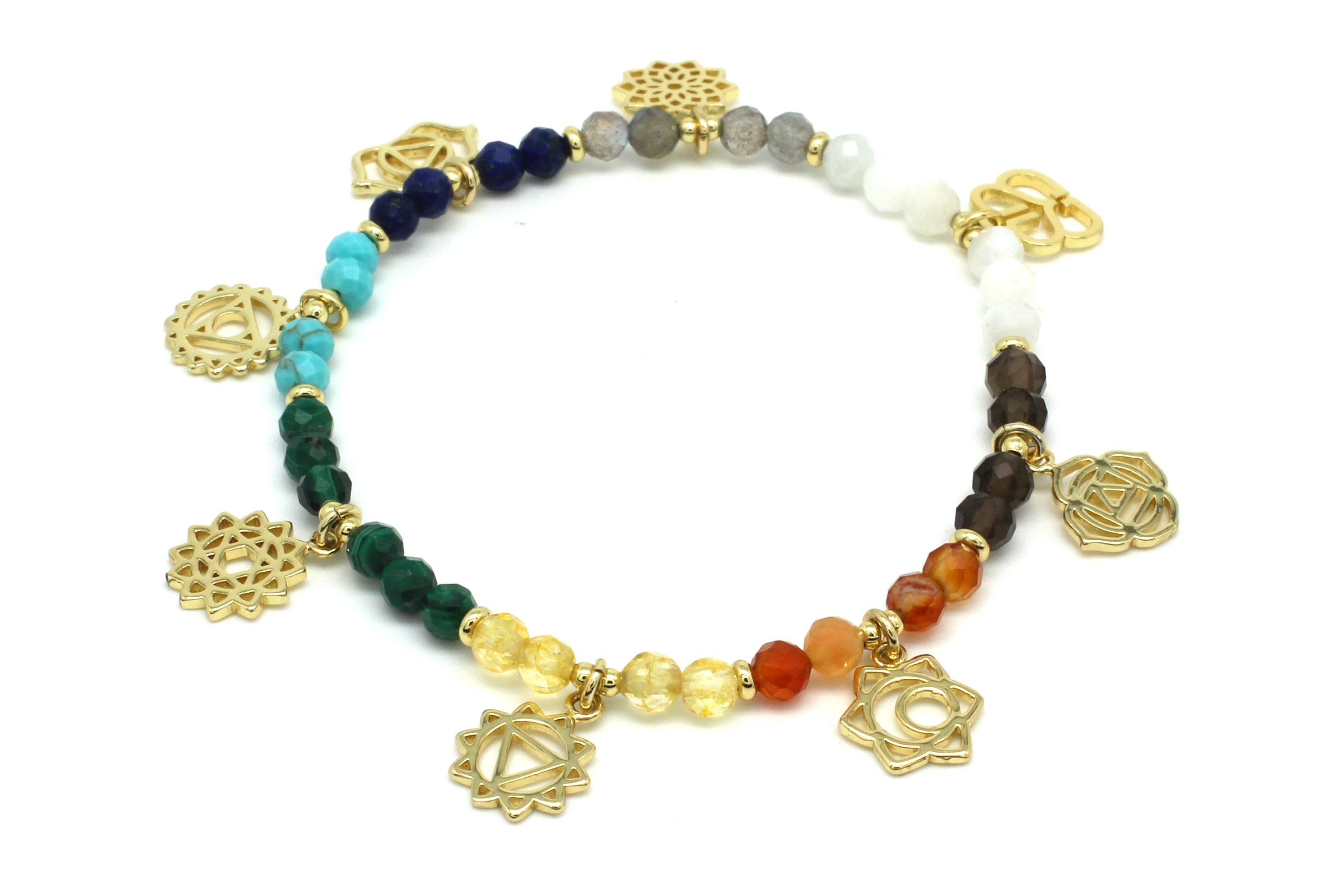 Energy Multi Chakra Gemstone Stretch Gold Bracelet