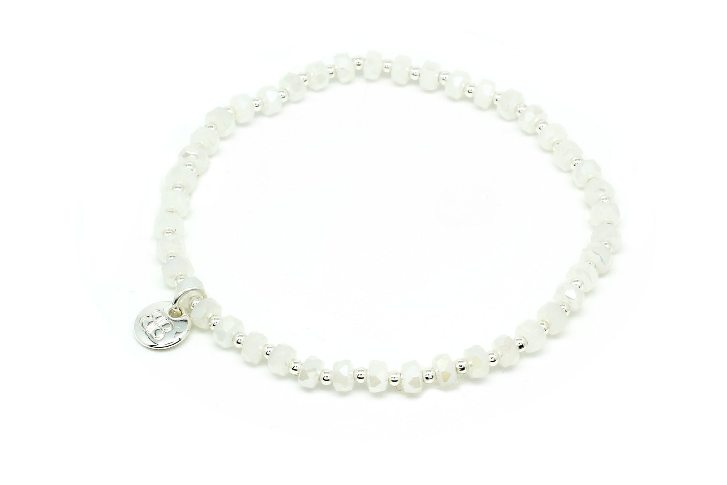 Prunus White & Silver Crystal Stretch Bracelet