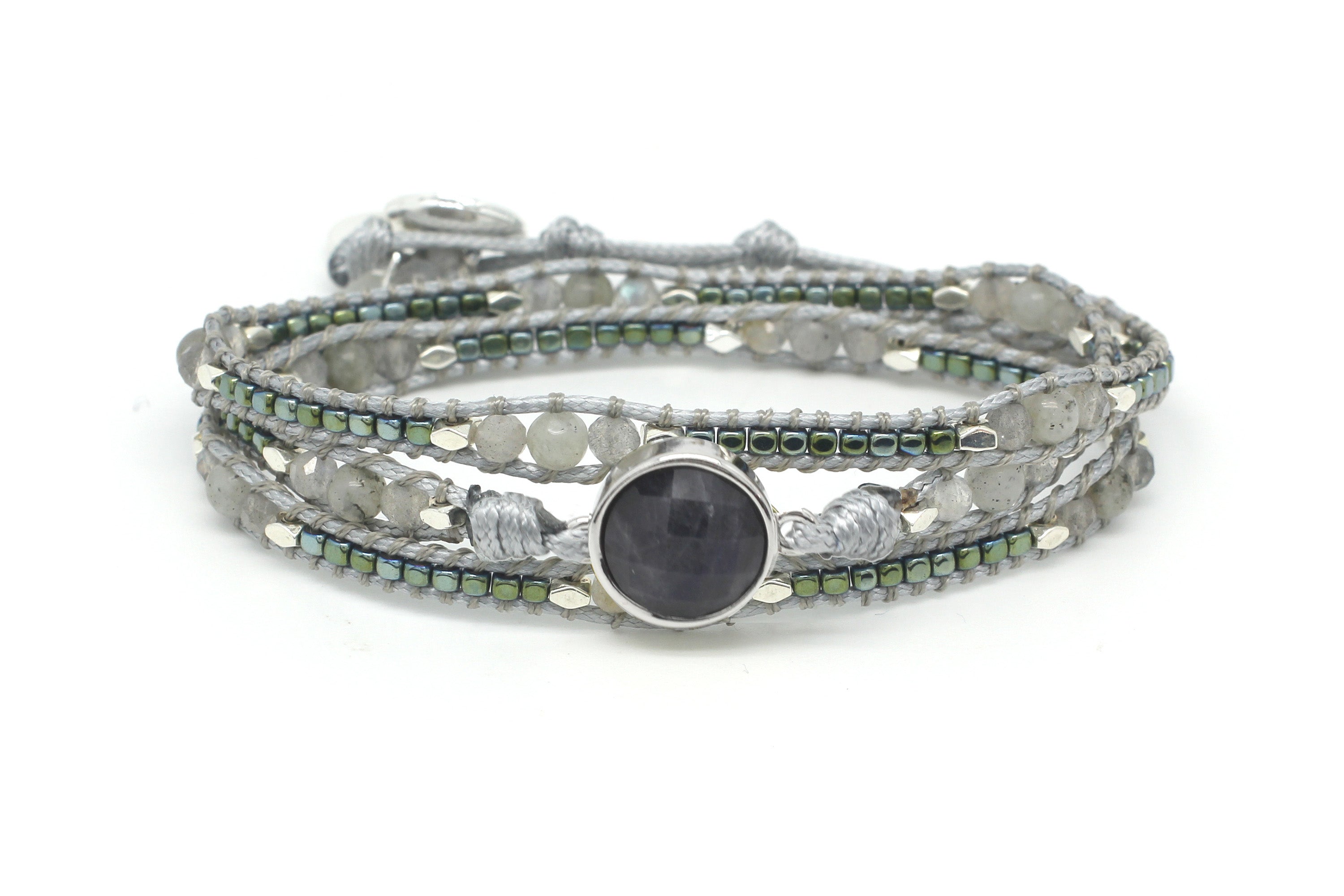 America Silver Gemstone 3 Wrap Bracelet