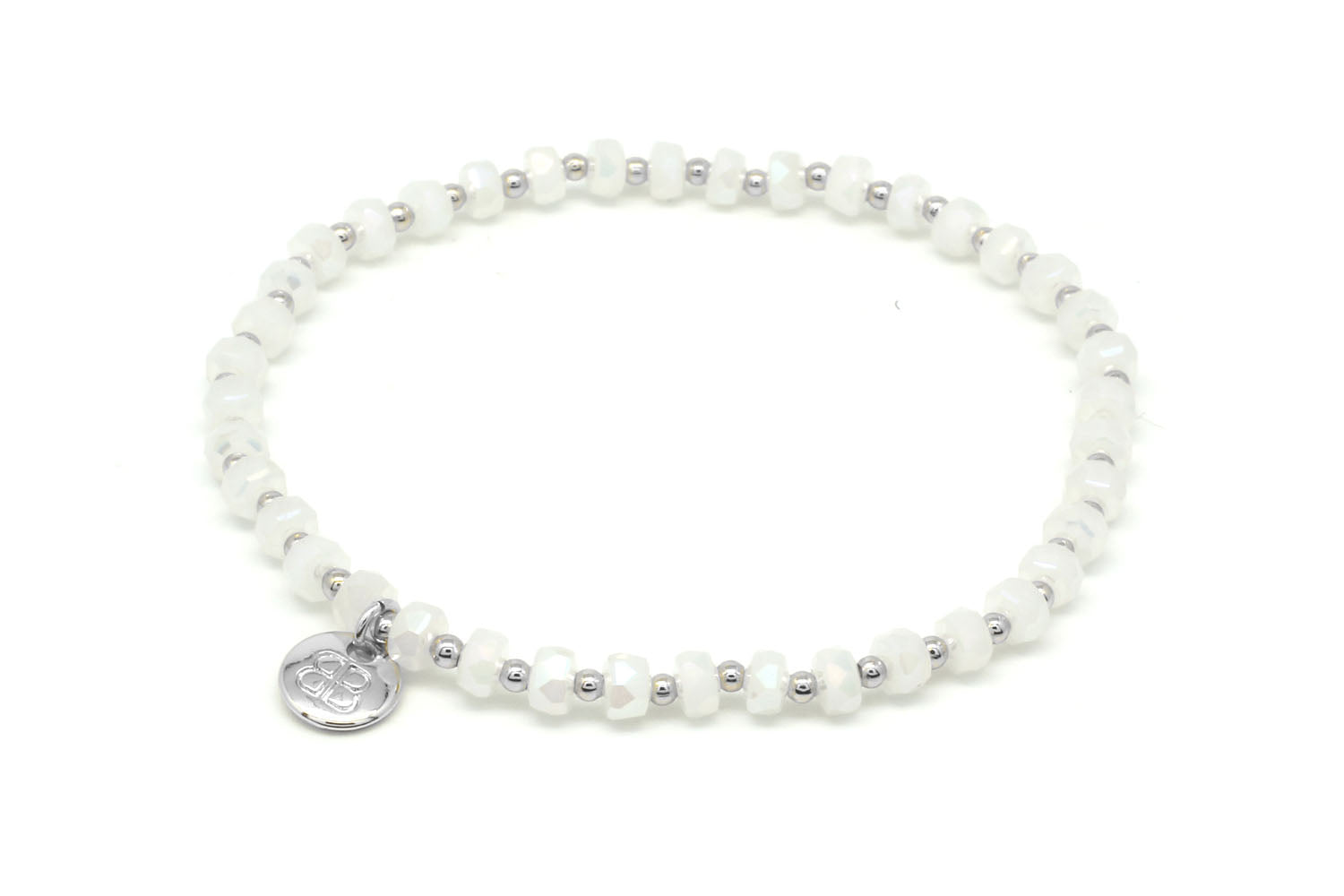 Prunus White & Silver Crystal Stretch Bracelet