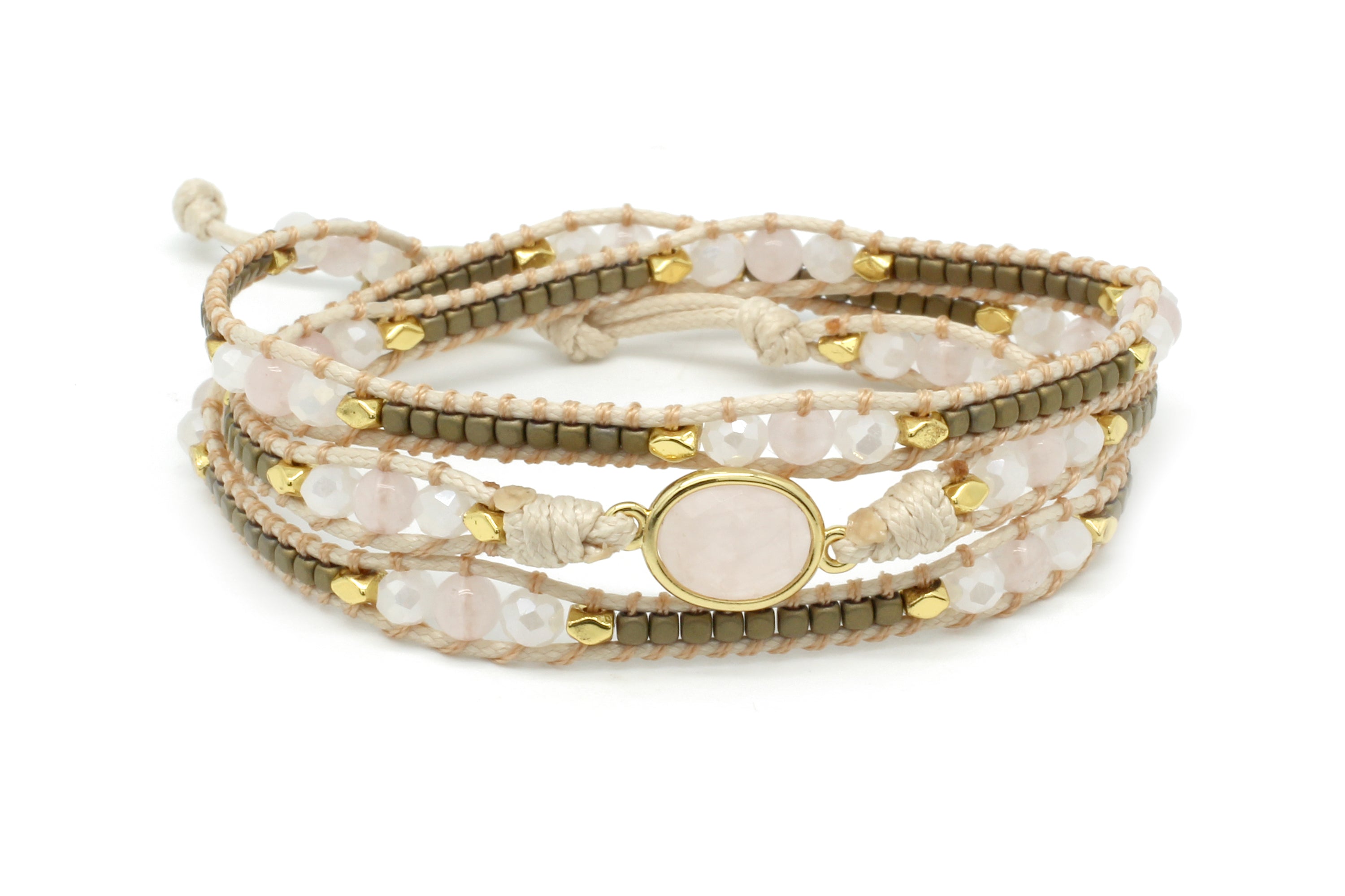 America Rose Quartz Gemstone 3 Wrap Bracelet