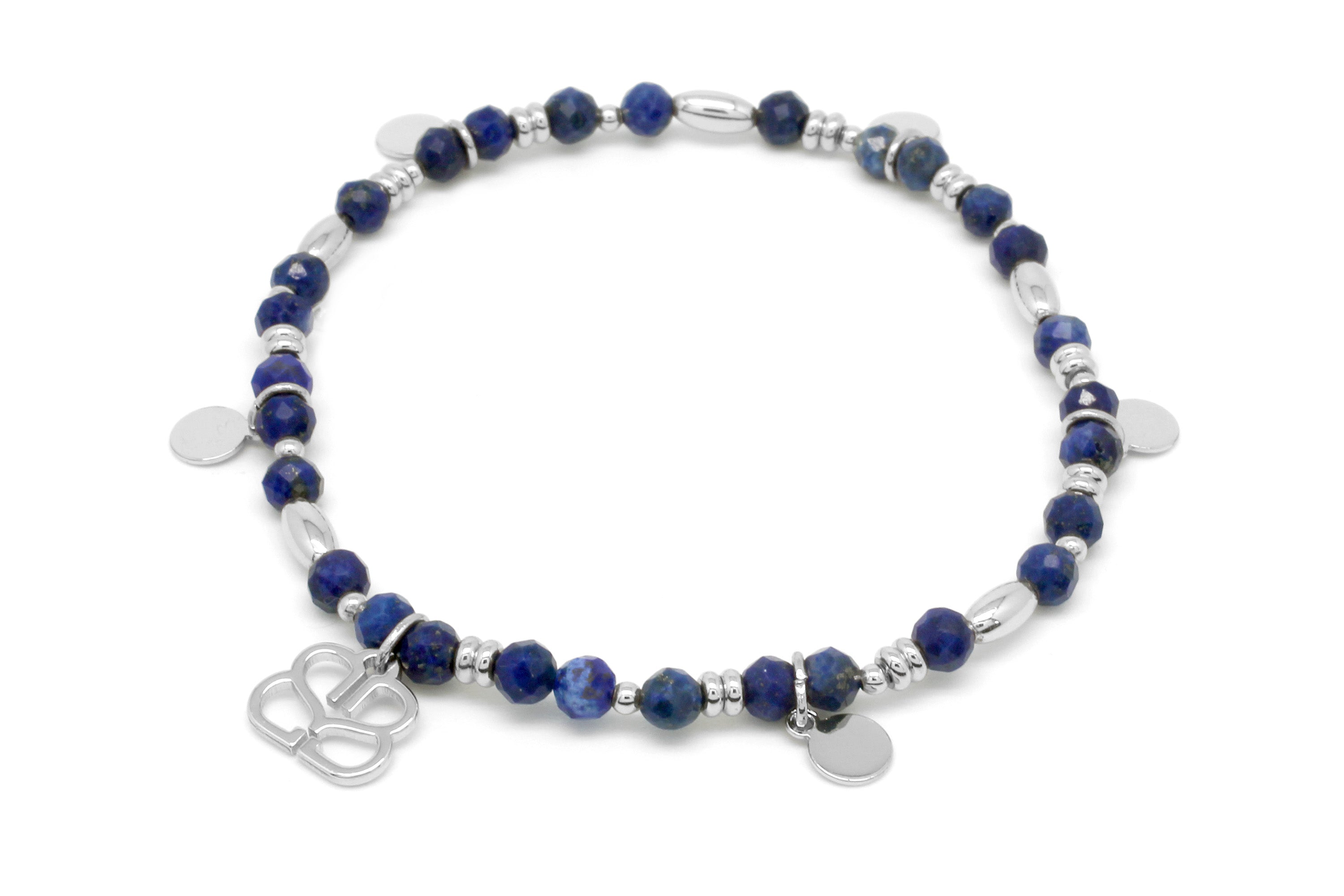 Wisdom Blue 5 Charm Stretch Silver Bracelet