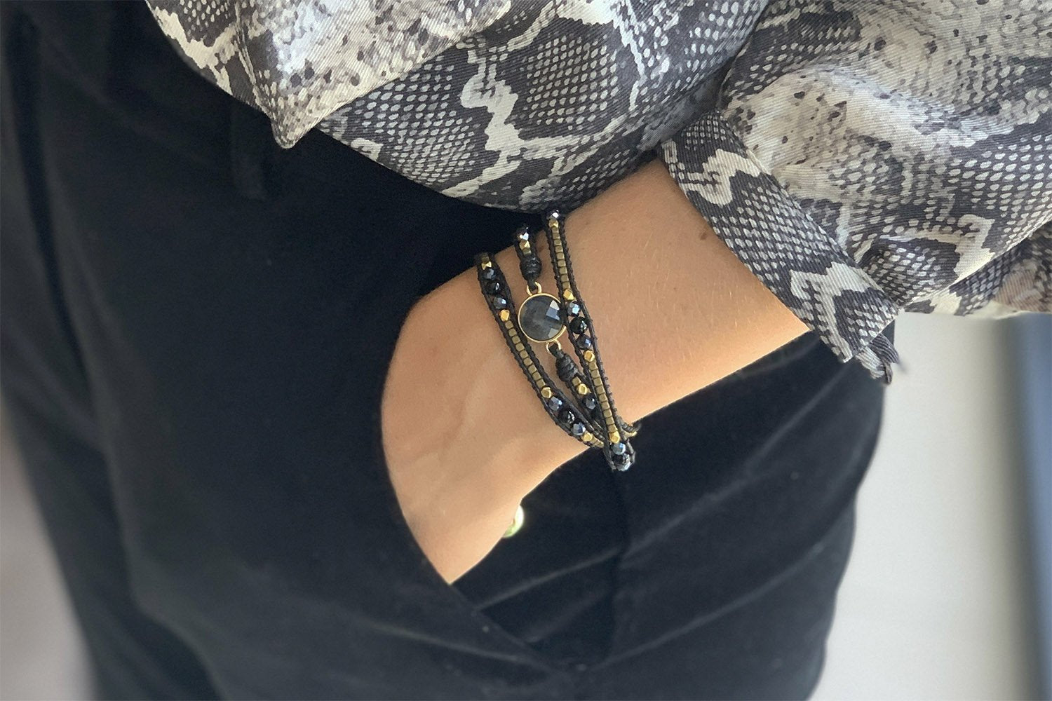 America Black Gemstone Wrap Bracelet