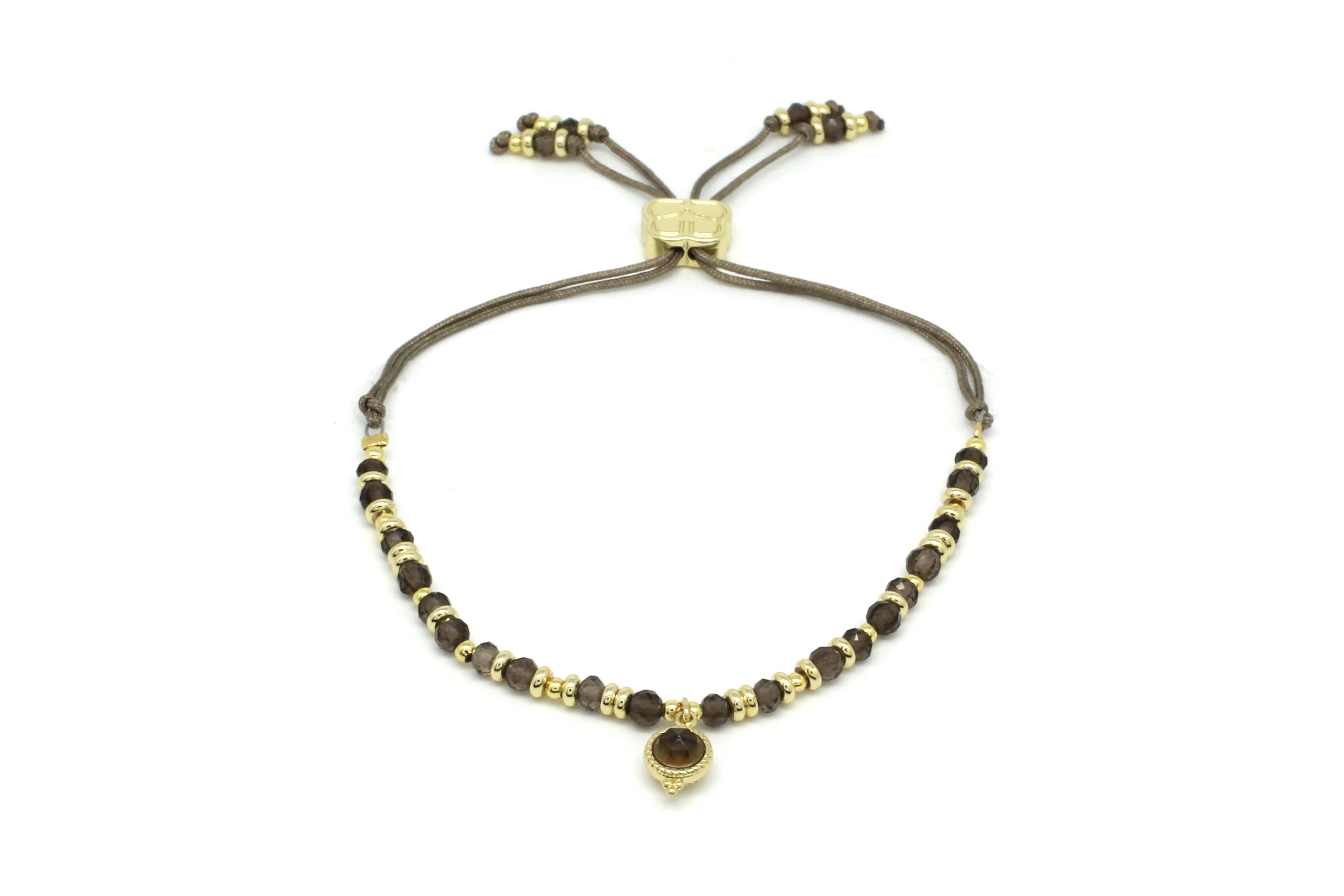 Sense Smokey Quartz Gold Beaded Friendship Bracelet