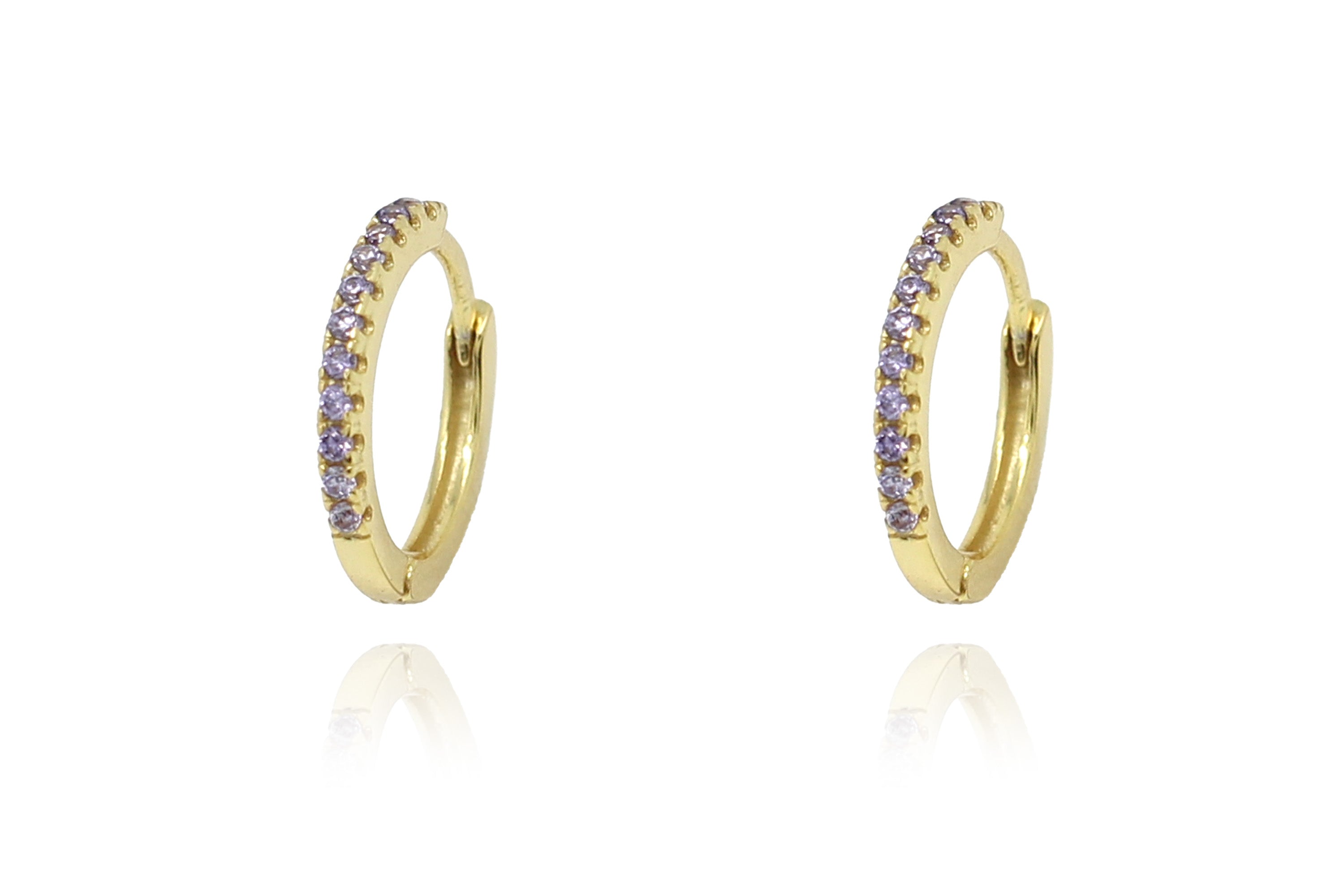 Dorval Amethyst CZ Gold Hoop Huggies Earrings