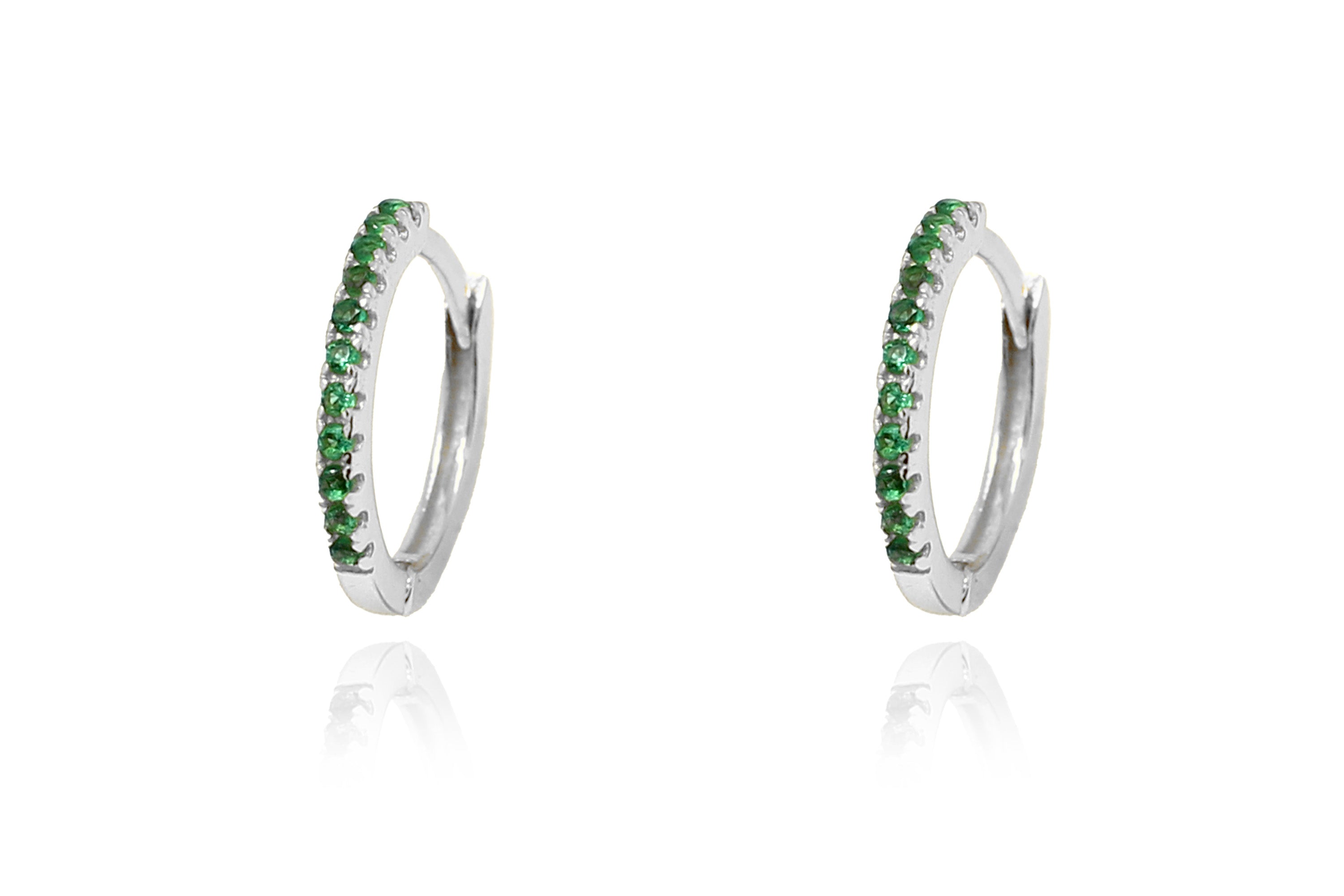 Dorval Emerald CZ Silver Hoop Huggies Earrings