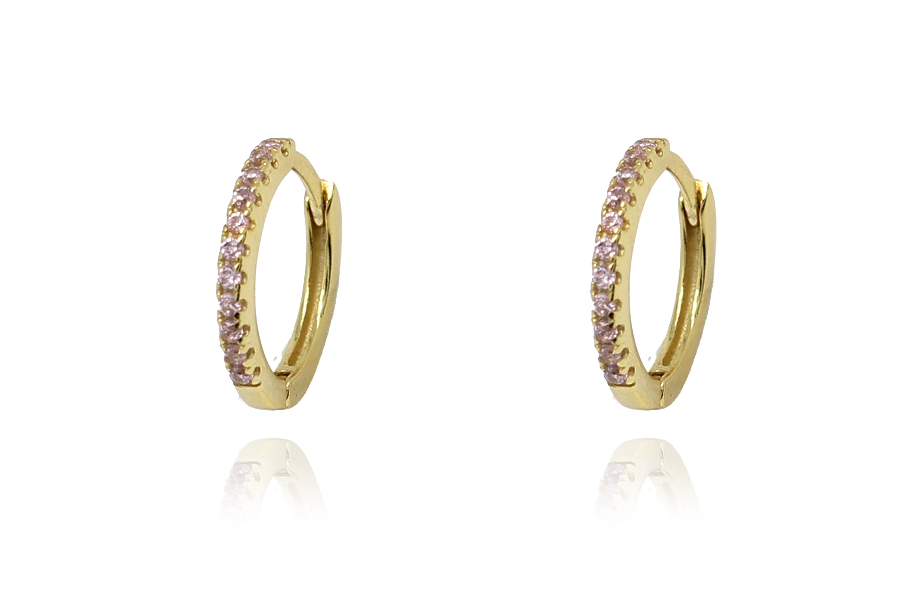 Dorval Rose Pink CZ Gold Hoop Huggies Earrings