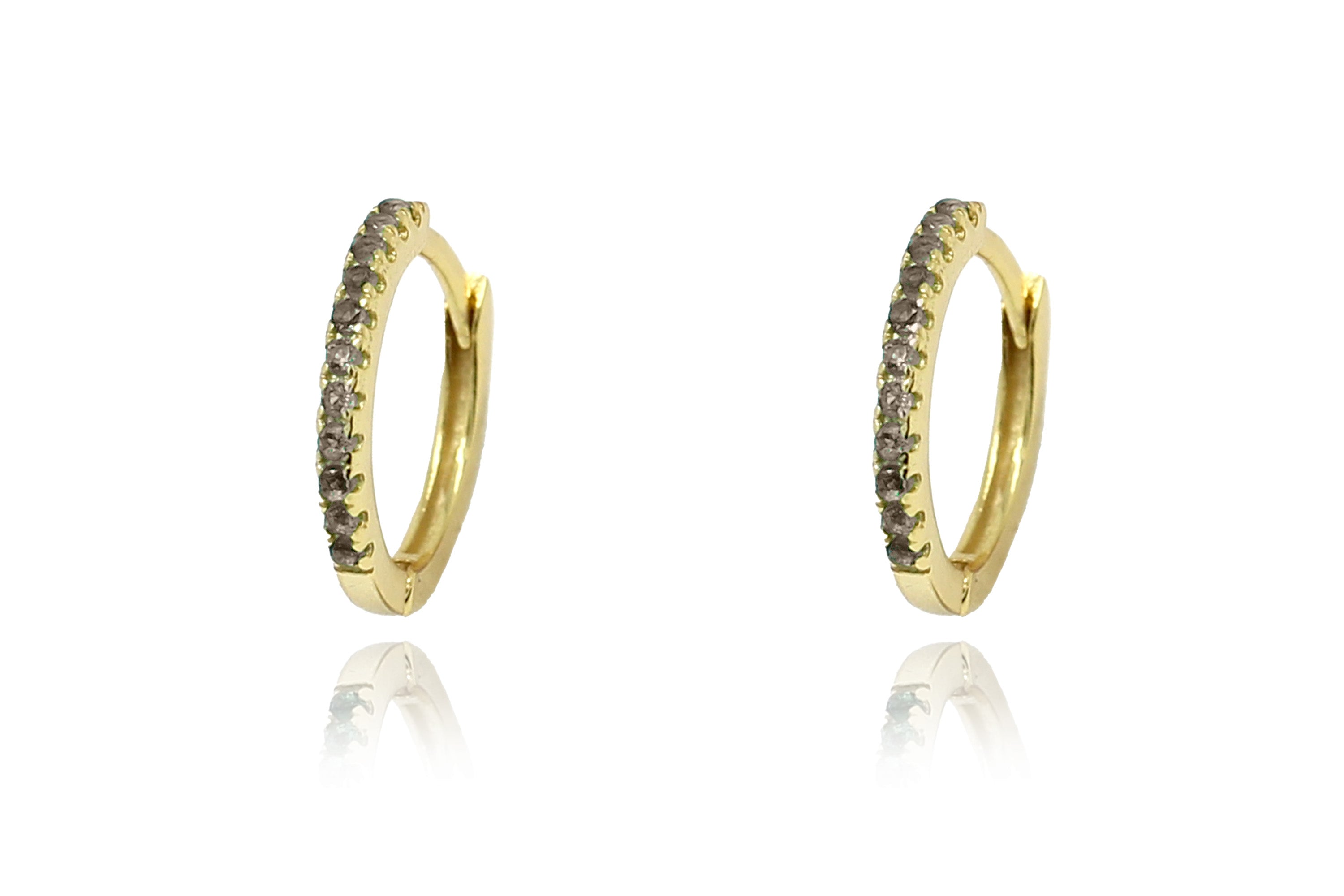 Dorval Smokey Quartz CZ Gold Hoop Huggies Earrings