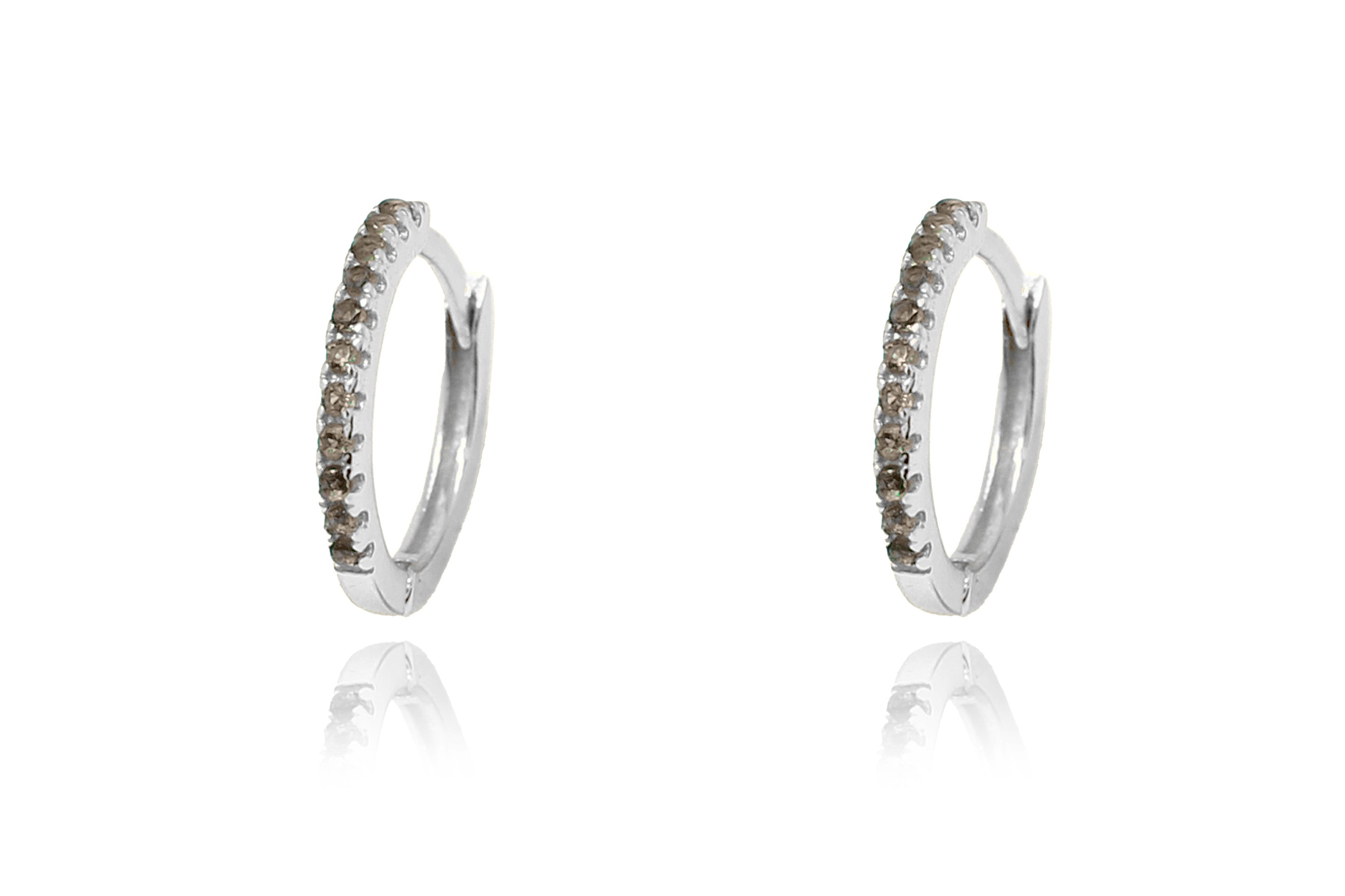 Dorval Smokey Quartz CZ Silver Hoop Huggies Earrings