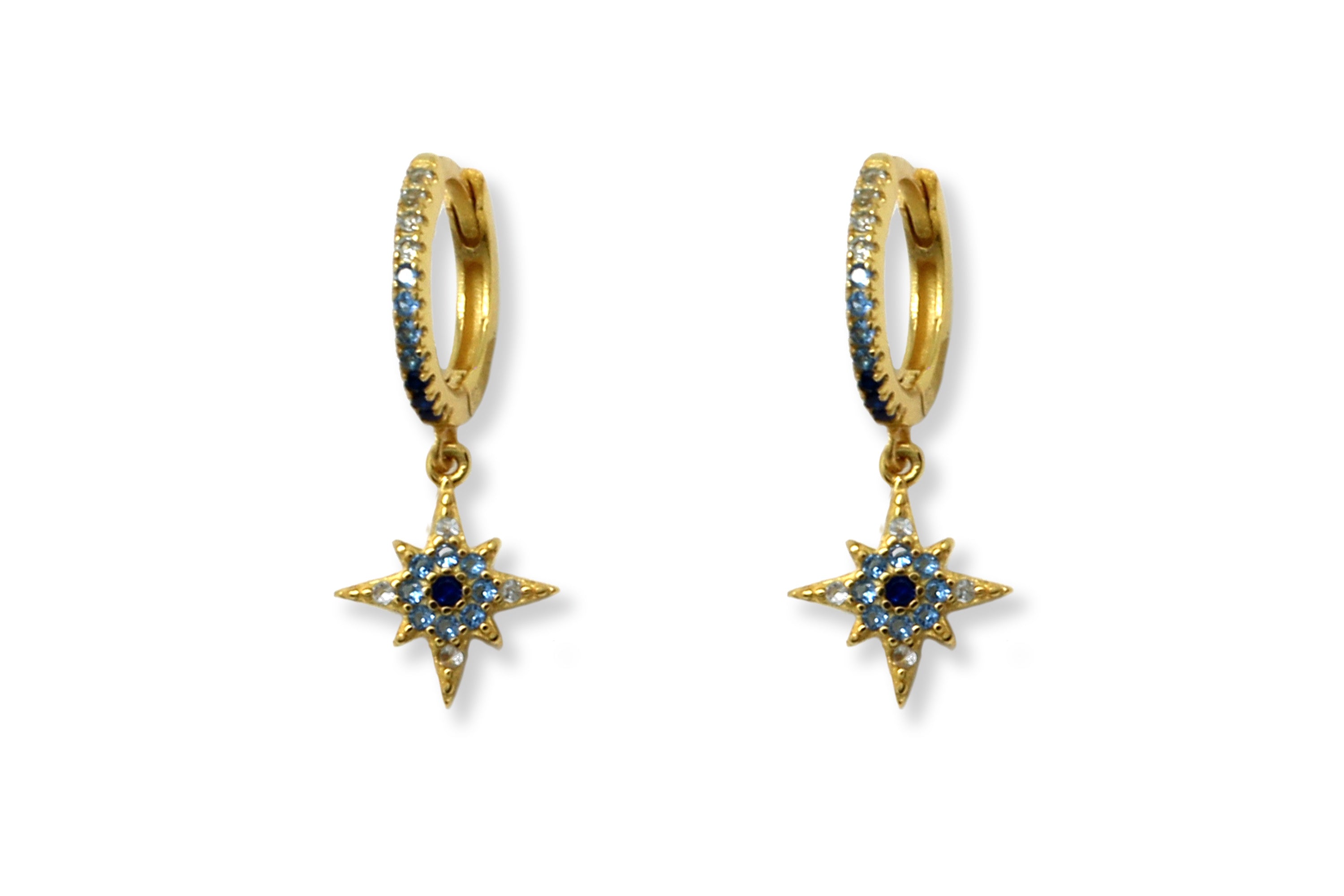 Cohan Blue Ombre CZ Gold Hoop Star Earrings