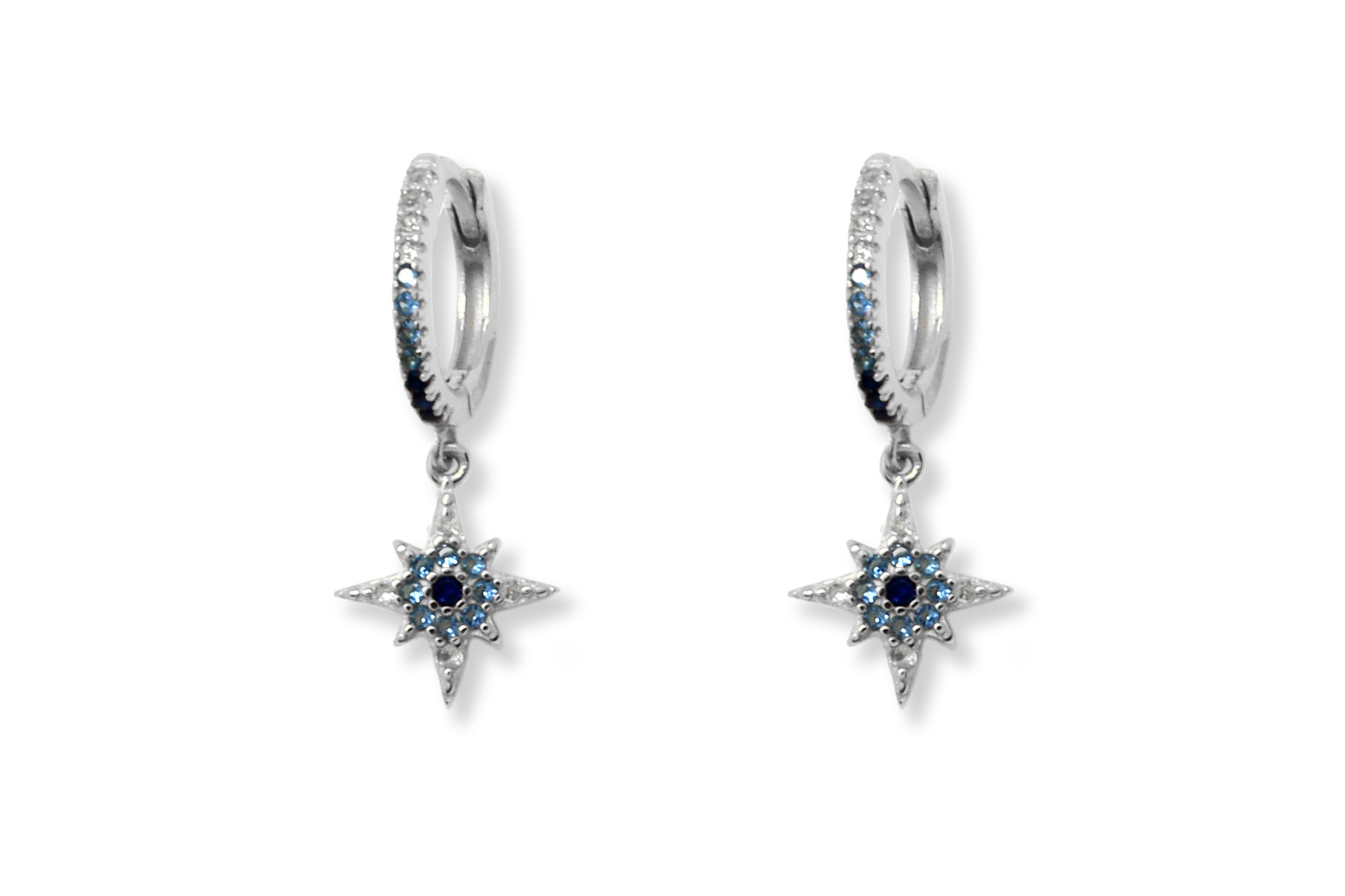 Cohan Blue Ombre CZ Silver Hoop Star Earrings