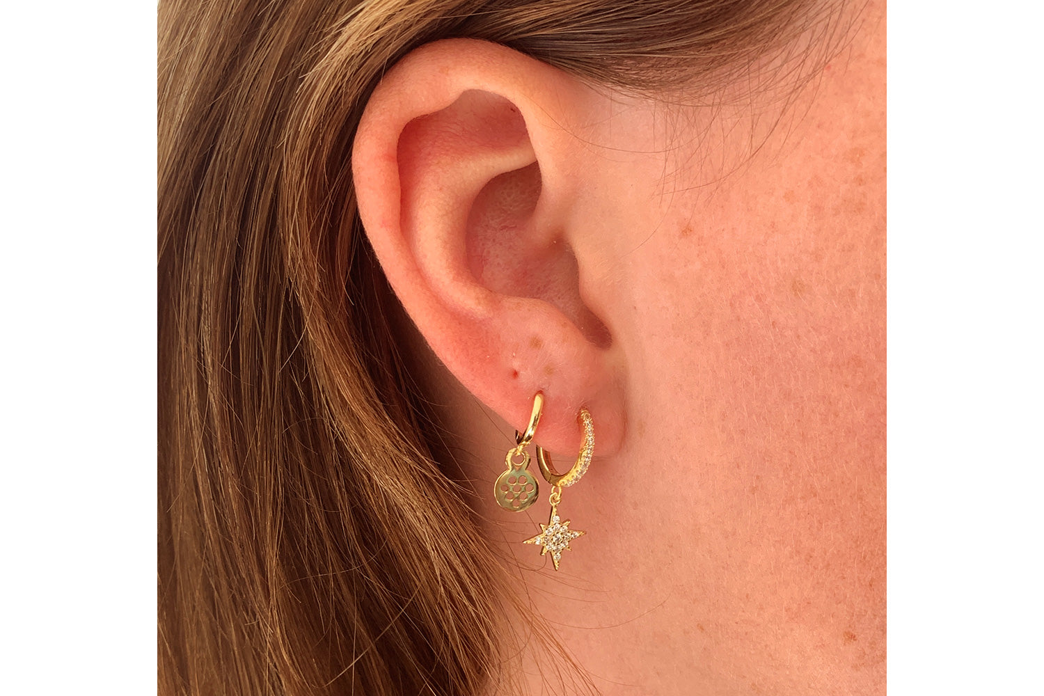 Cohan Gold CZ Star Hoop Earrings