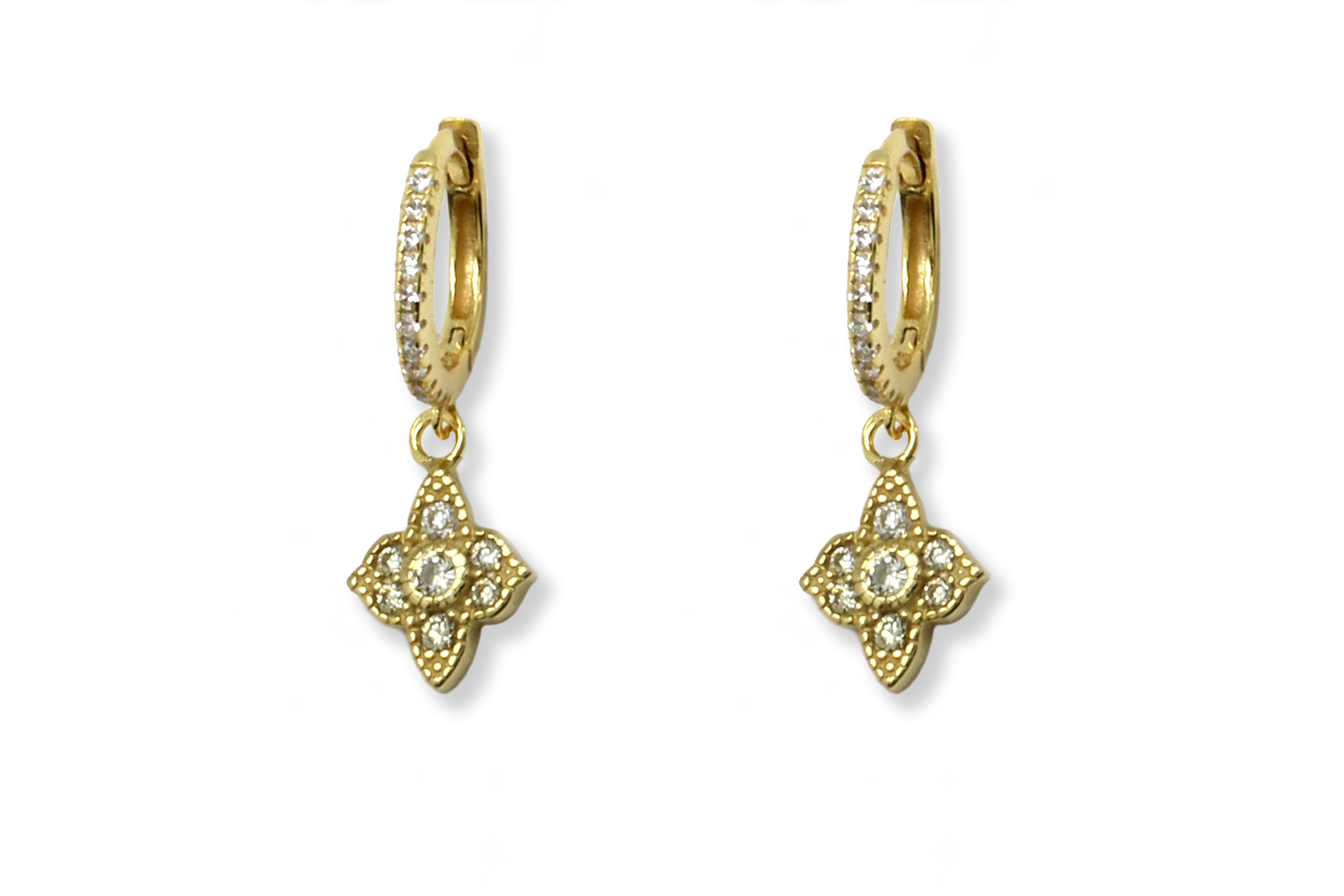 Kruger CZ Gold Hoop Filigree Charm Earrings