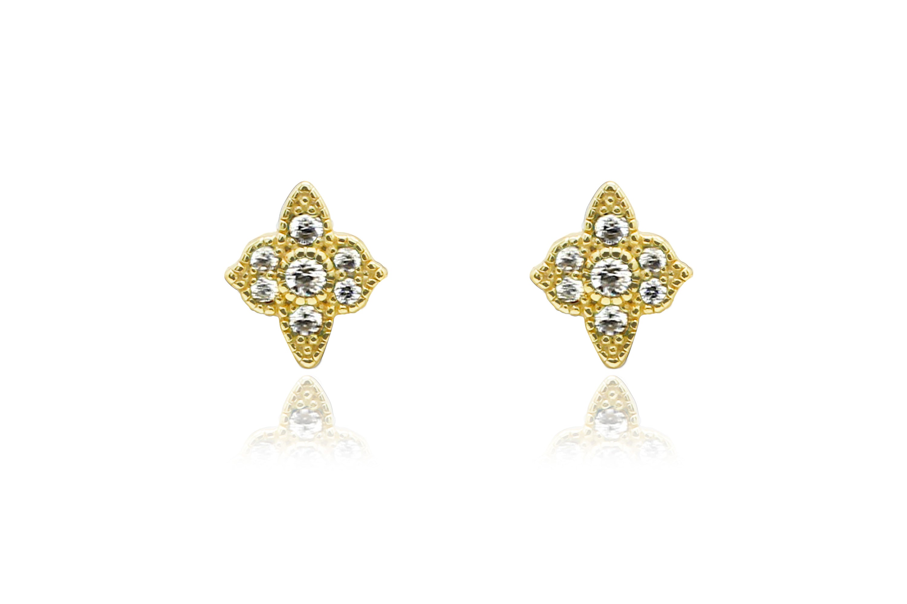 Takia Filigree Clear CZ Gold Stud Earrings