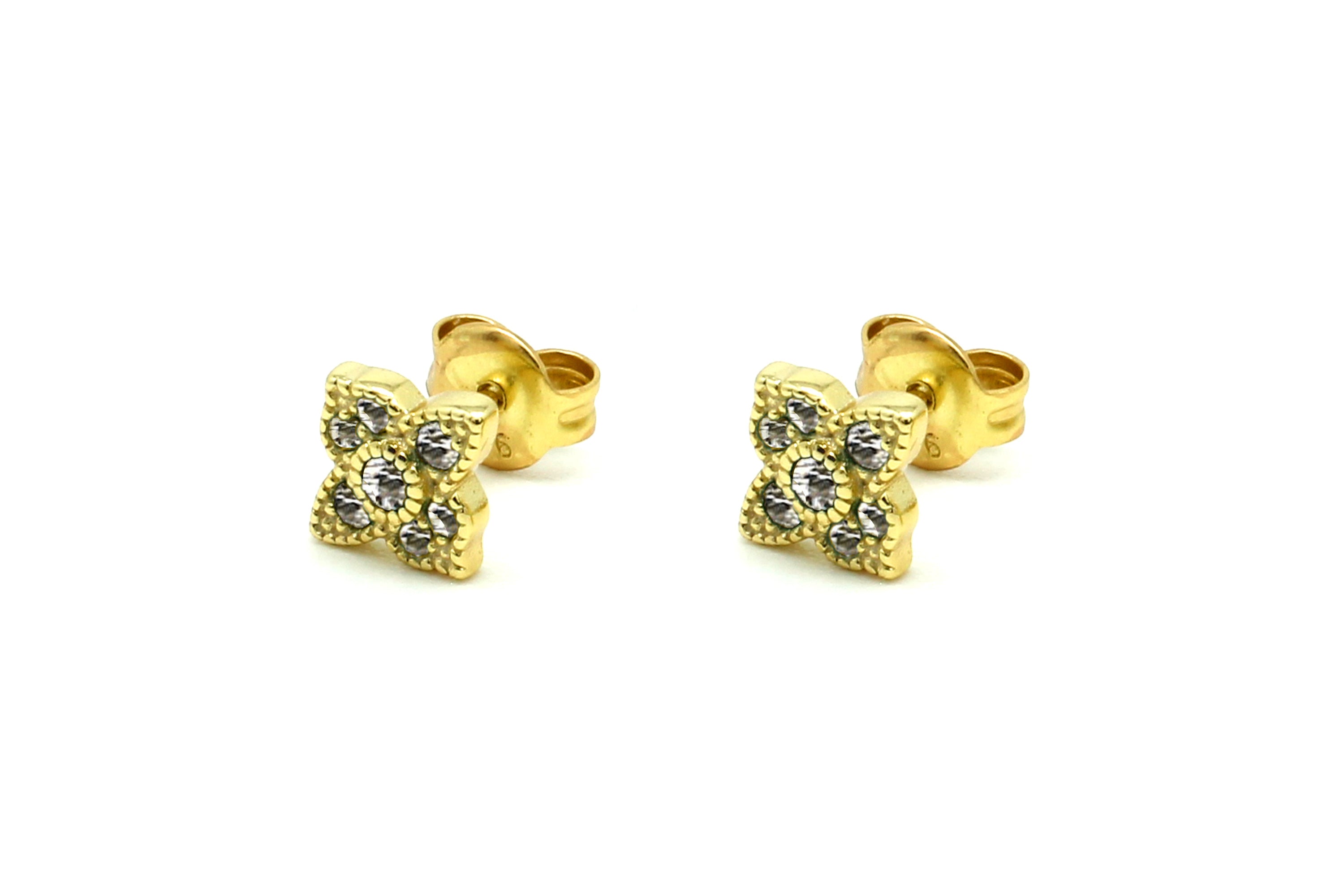 Takia Filigree Clear CZ Gold Stud Earrings