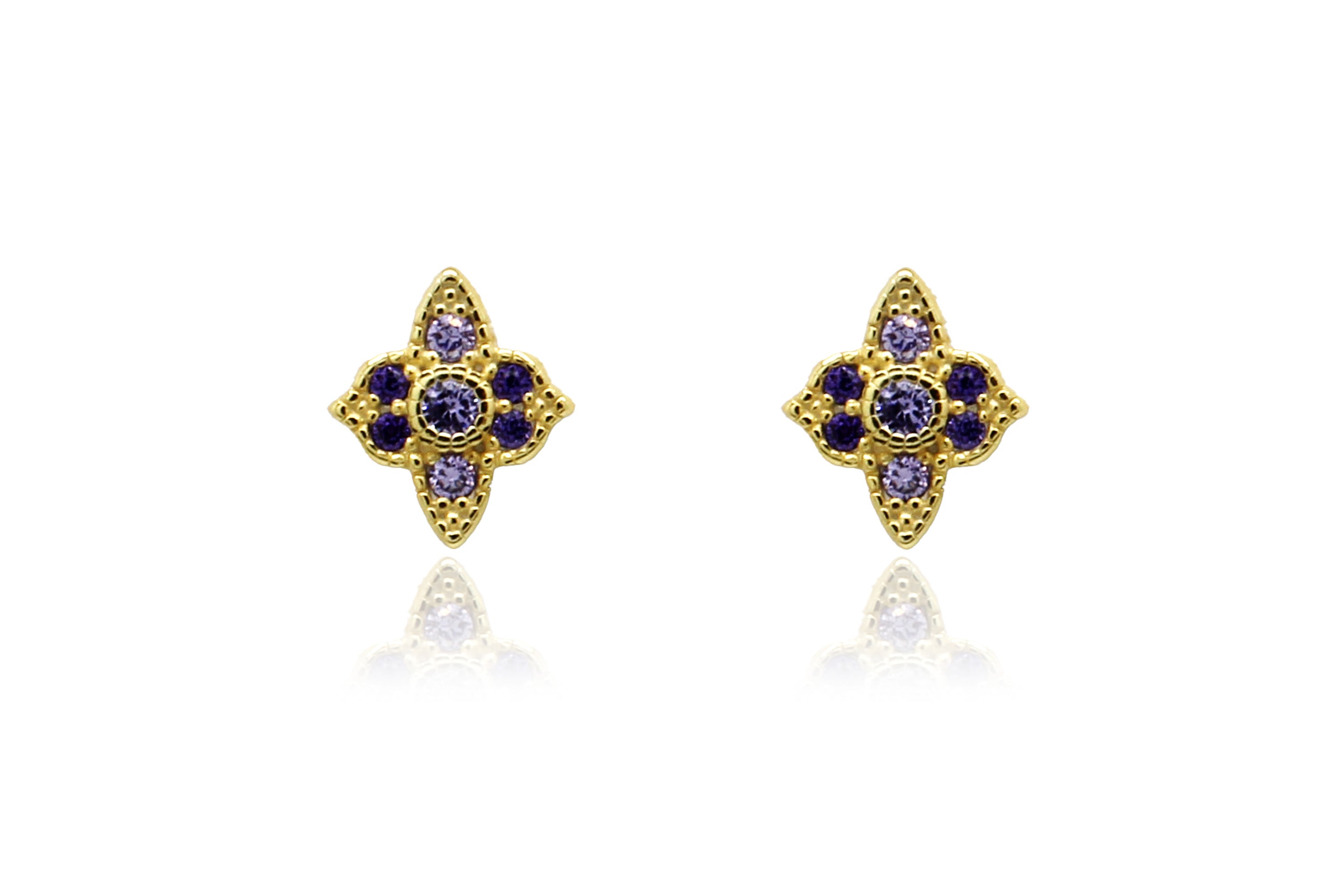 Takia Filigree Amethyst CZ Gold Stud Earrings