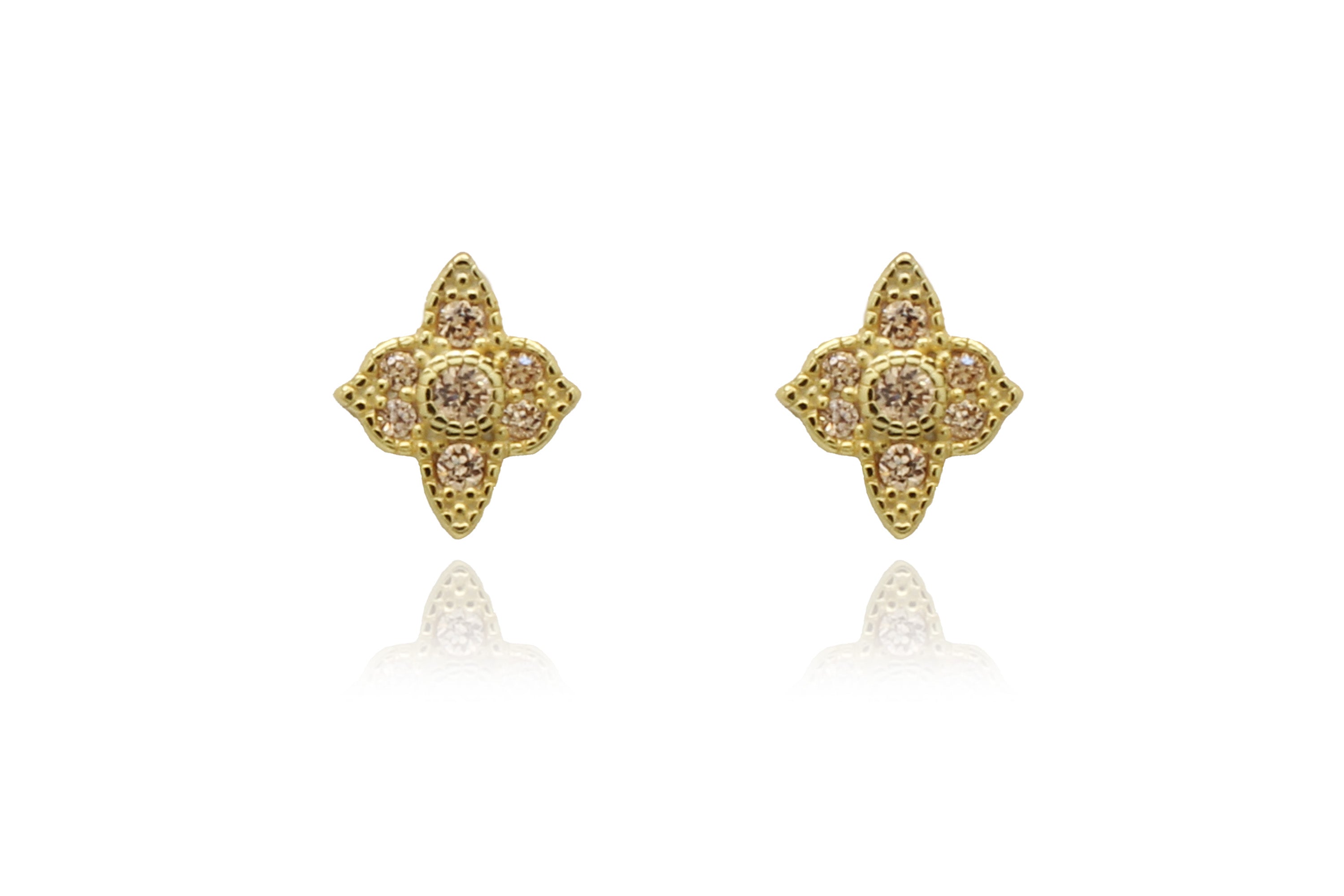 Takia Filigree Champagne CZ Gold Stud Earrings