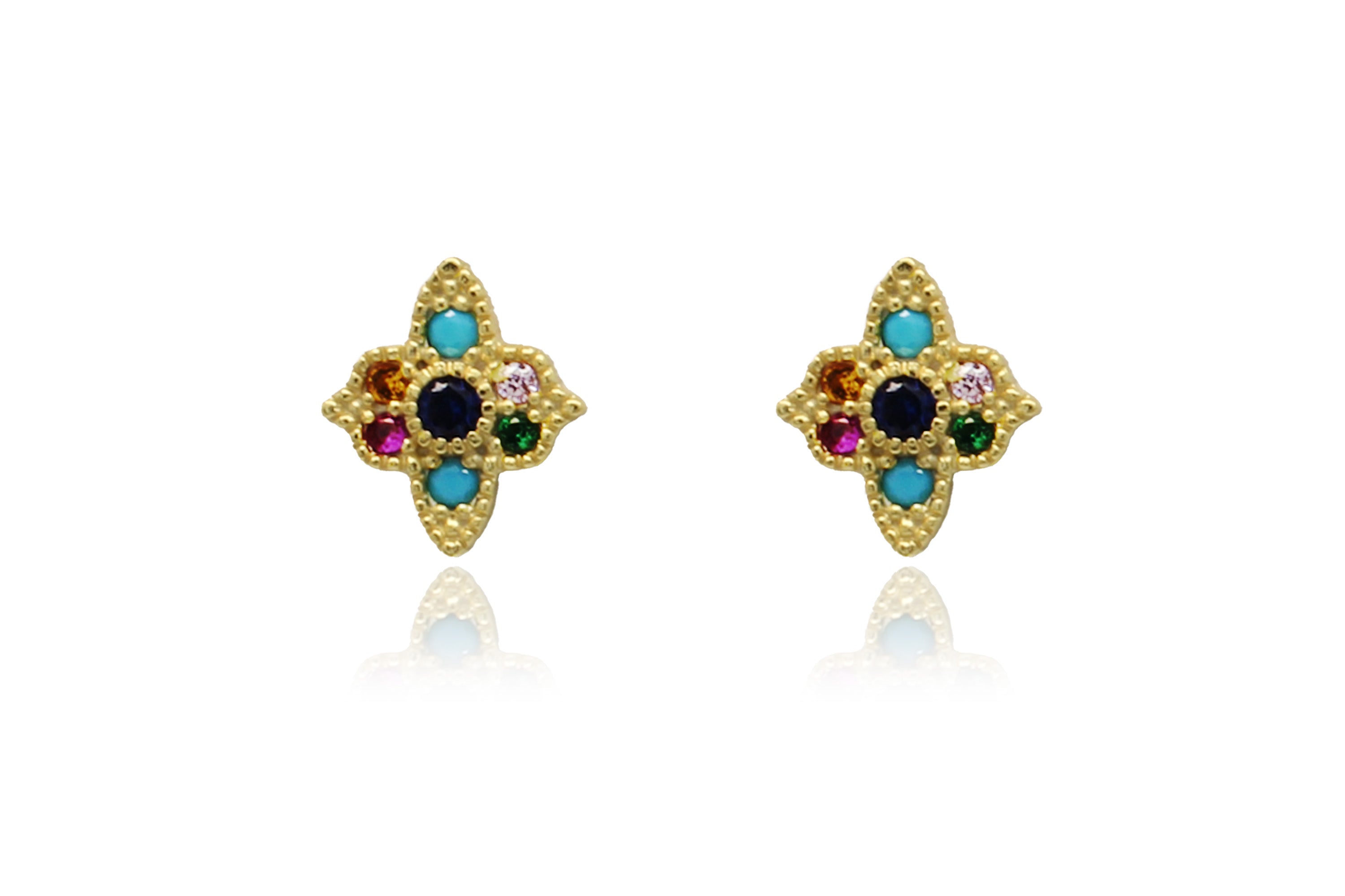 Takia Filigree Multi Gold Stud Earrings