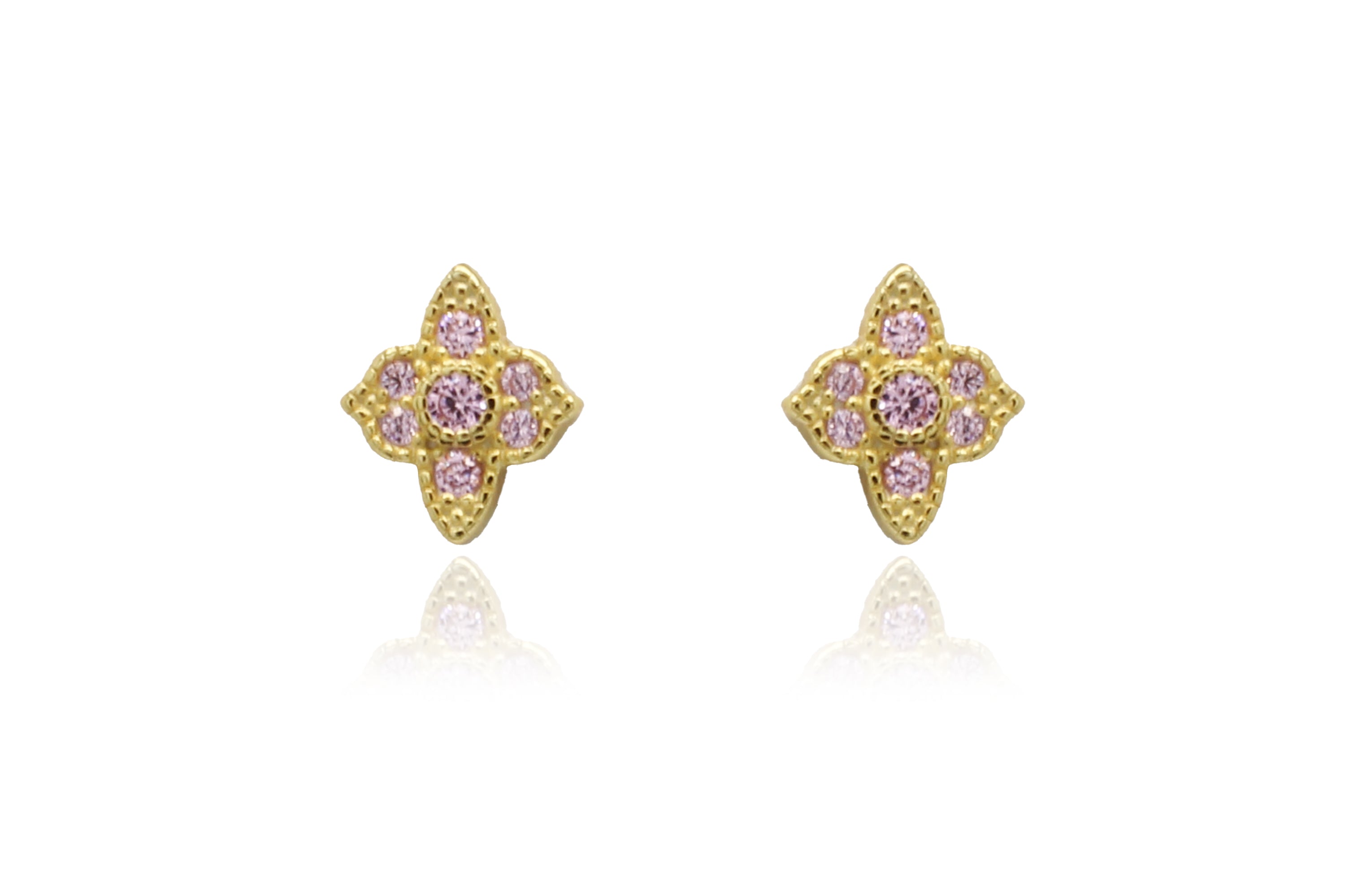 Takia Filigree Rose CZ Gold Stud Earrings