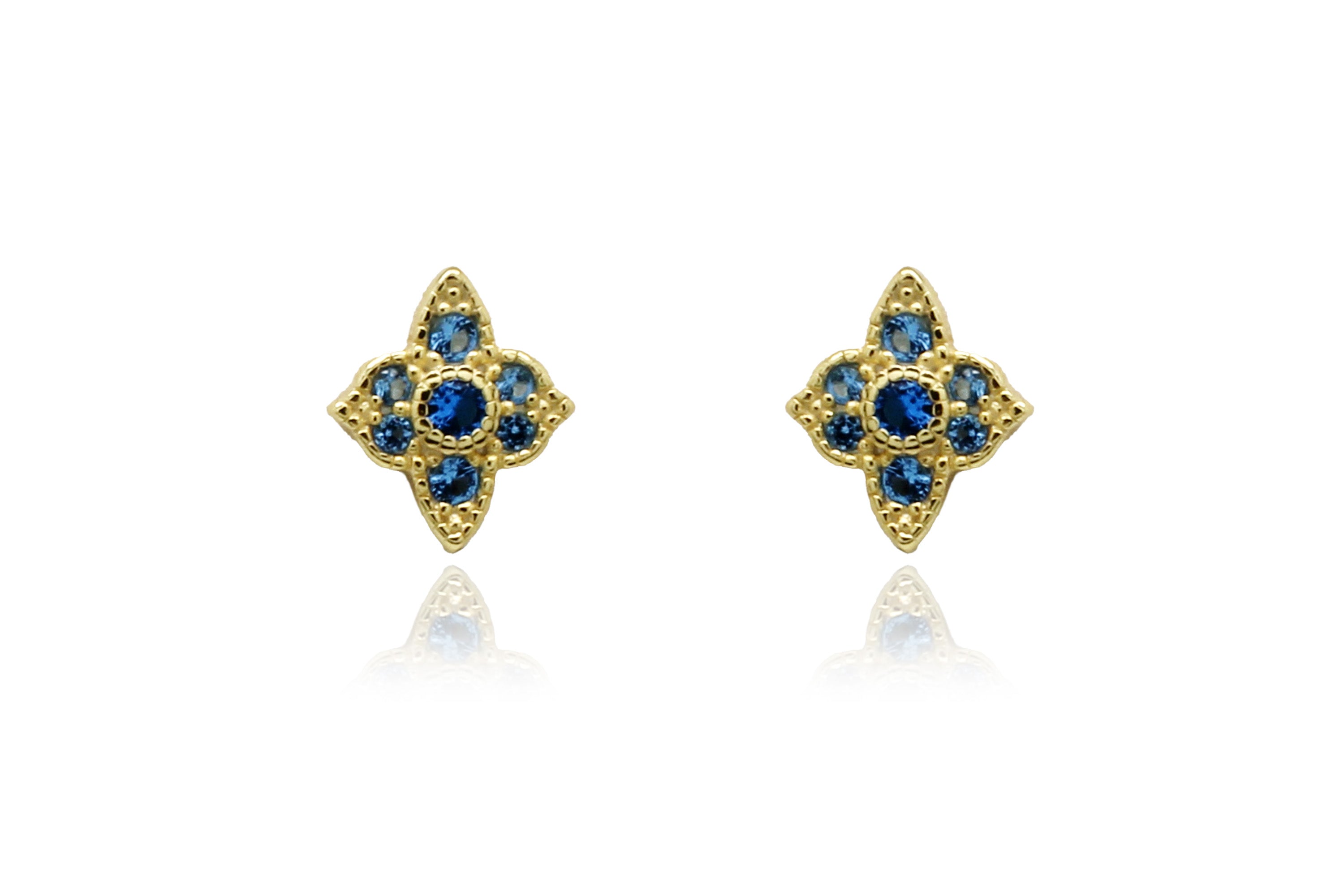 Takia Filigree Aquamarine CZ Gold Stud Earrings