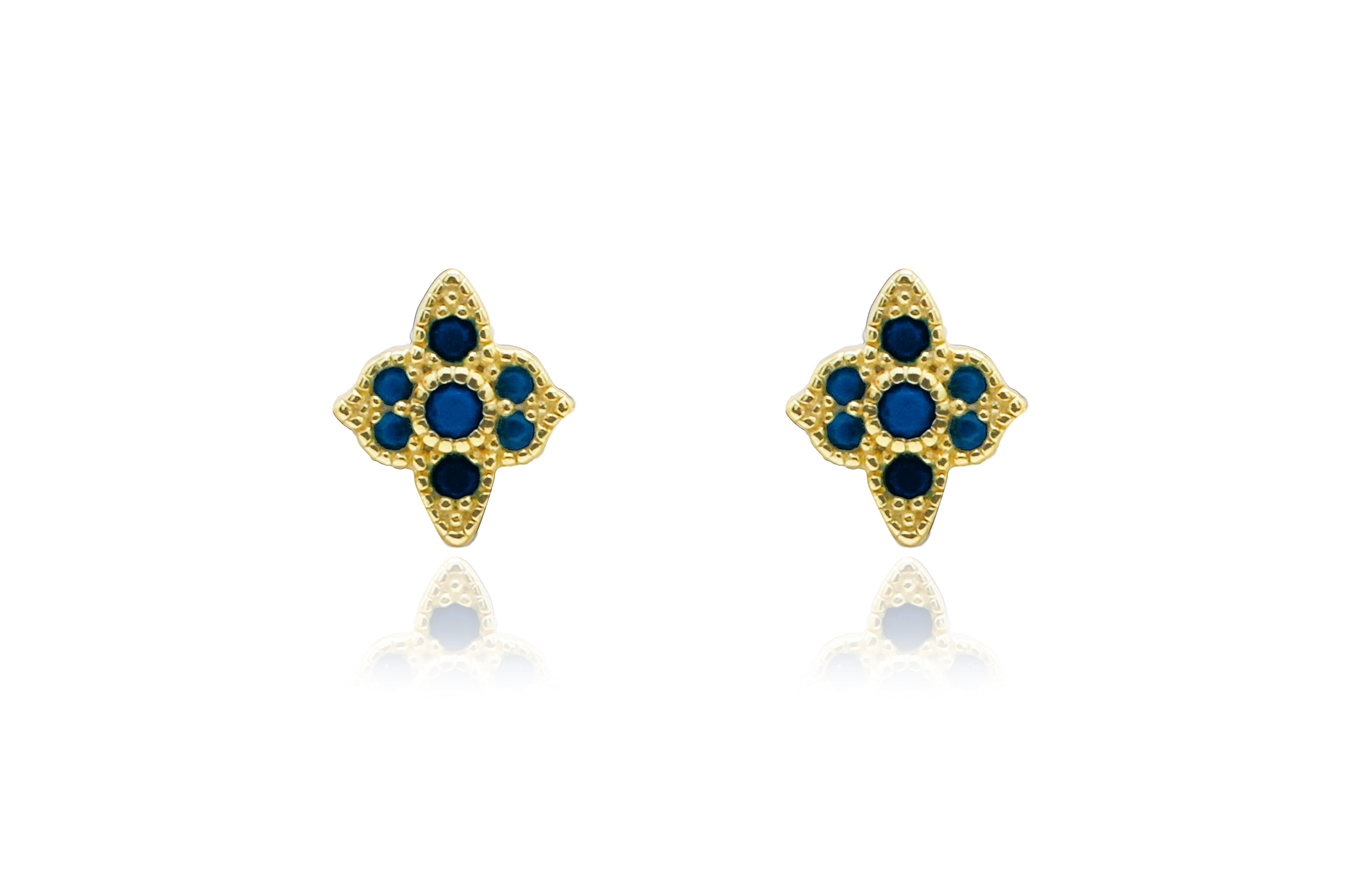 Takia Filigree Sapphire Blue CZ Gold Stud Earrings